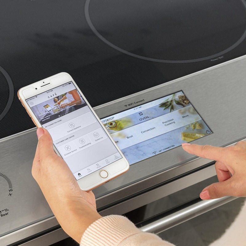 Cafe 30 in. 5.3 cu. ft. Smart Air Fry True European Convection Slide-In Electric Range with 5 Induction Burners - Platinum Glass, Platinum Glass, hires