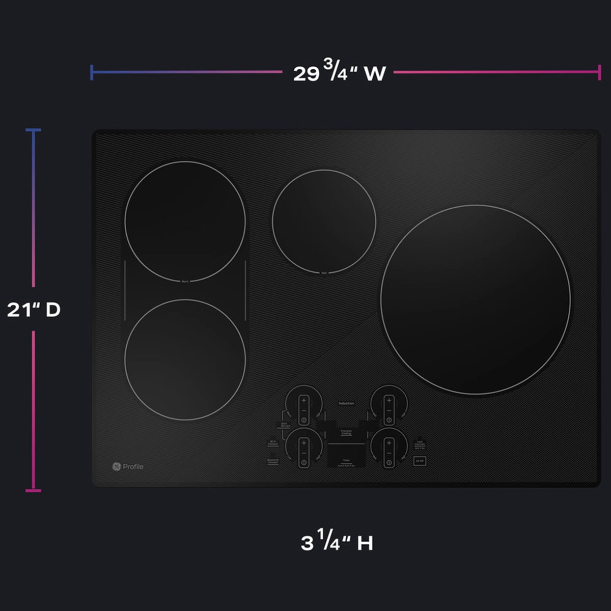 GE Profile 30 in. 4-Burner Smart Induction Cooktop with Simmer Burner & Power Burner - Black, , hires