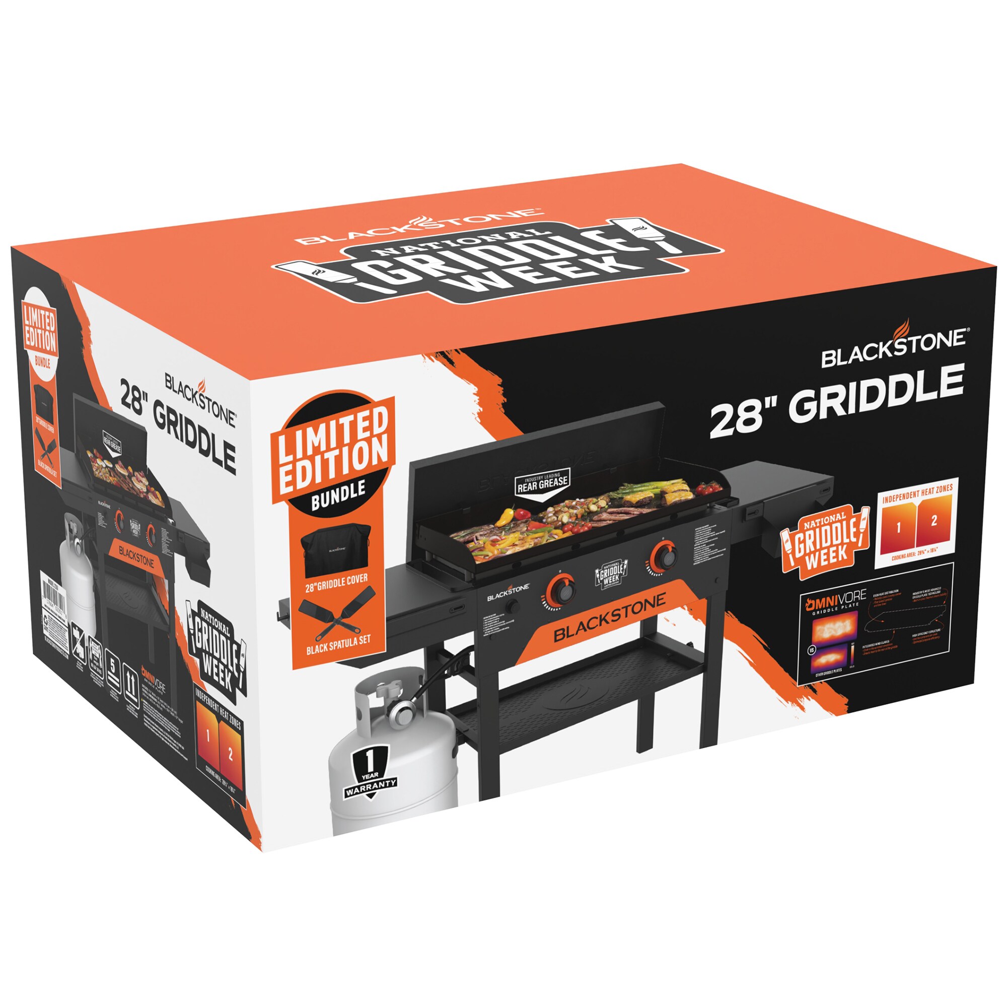 Blackstone Omnivore Limited Edition 28 in. 2-Burner Liquid Propane Gas Flat Top Griddle with Side Tables and 524 sq. in. Cooking Surface - Black, , hires