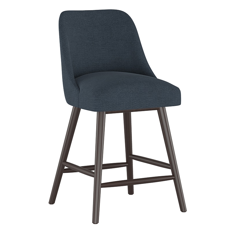 Skyline Furniture Modern Mid Century Counter Stool in Linen Fabric - Navy, Navy, hires