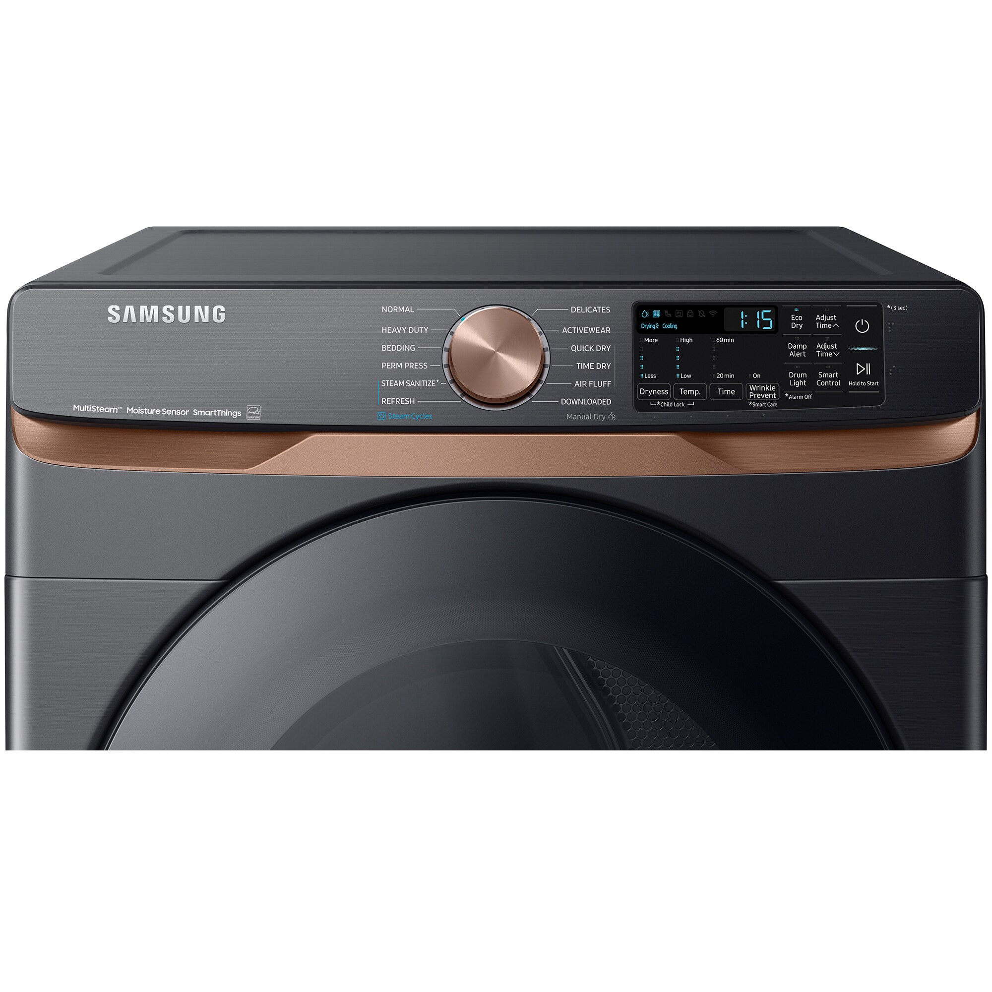 Samsung 27 in. 7.5 cu. ft. Smart Stackable Electric Dryer with Sanitize+, Steam Cycle & Sensor Dry - Brushed Black, Brushed Black, hires