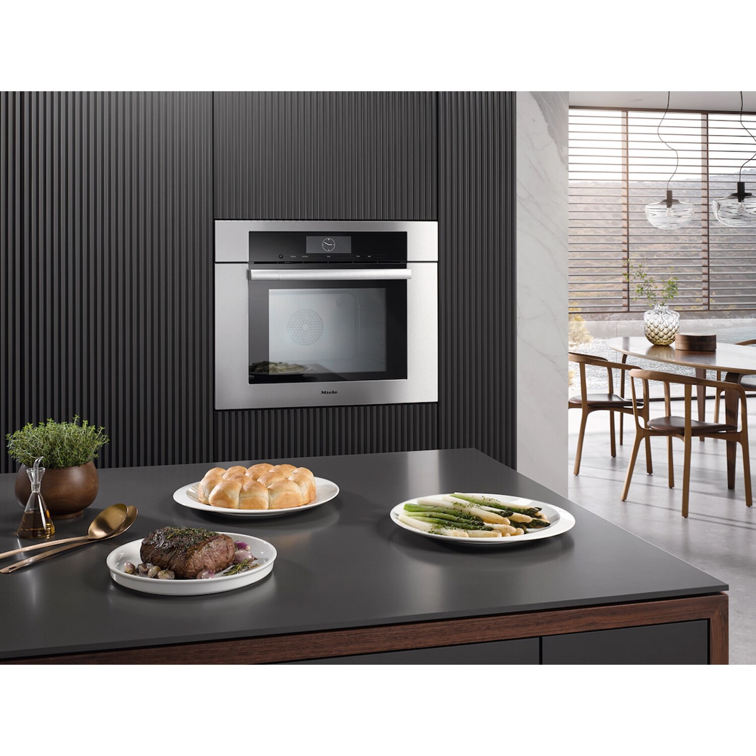 Miele ContourLine 30 in. 2.4 cu. ft. Smart Steam Electric Single Wall Oven with True European Convection - Clean Steel, , hires