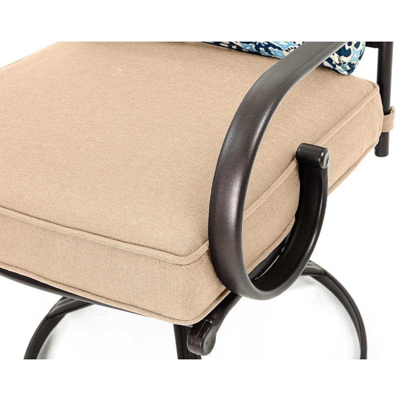 Hanover Montclair 11-Piece Dining Set in Tan with 10 Swivel Rockers and a 60-In. x 84-In. Table - Tan/Brown, , hires