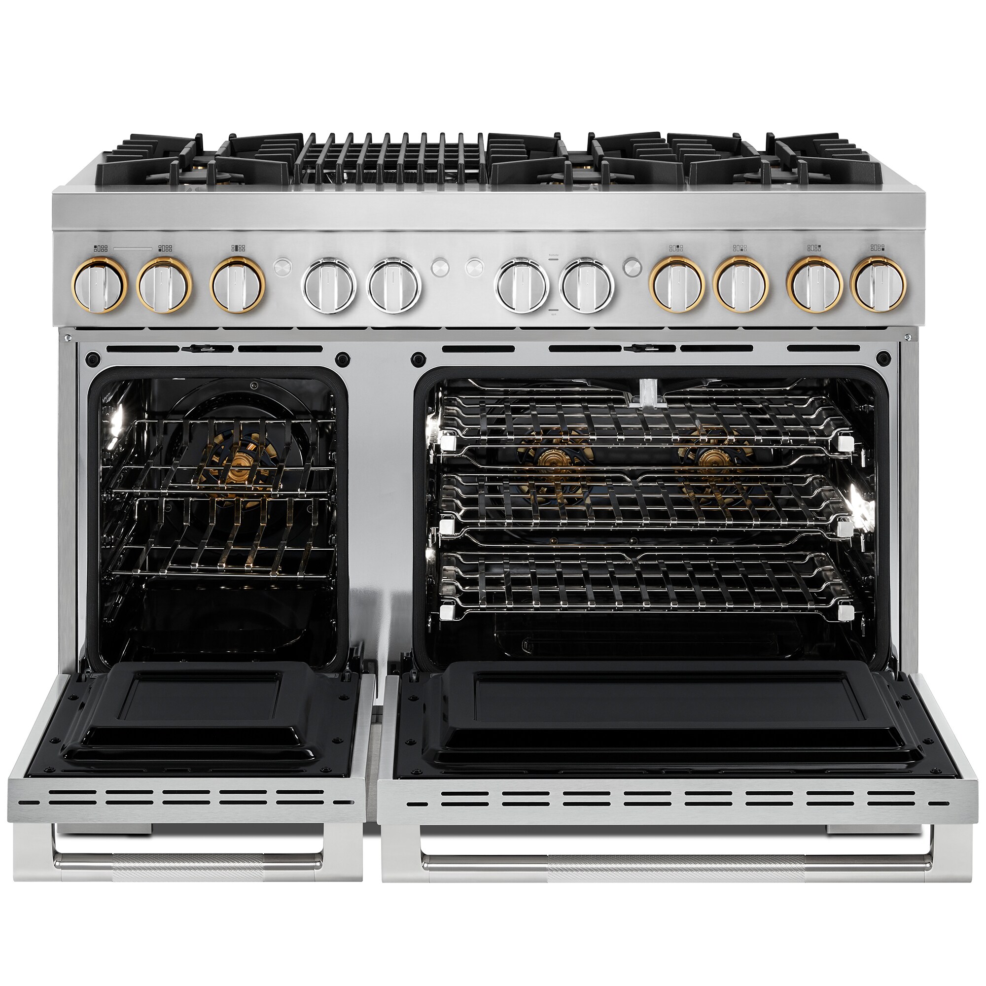 JennAir Rise Series 48 in. 6.3 cu. ft. Smart True European Convection Double Oven Dual Fuel Range with 6 Sealed Burners & Grill - Stainless Steel, , hires