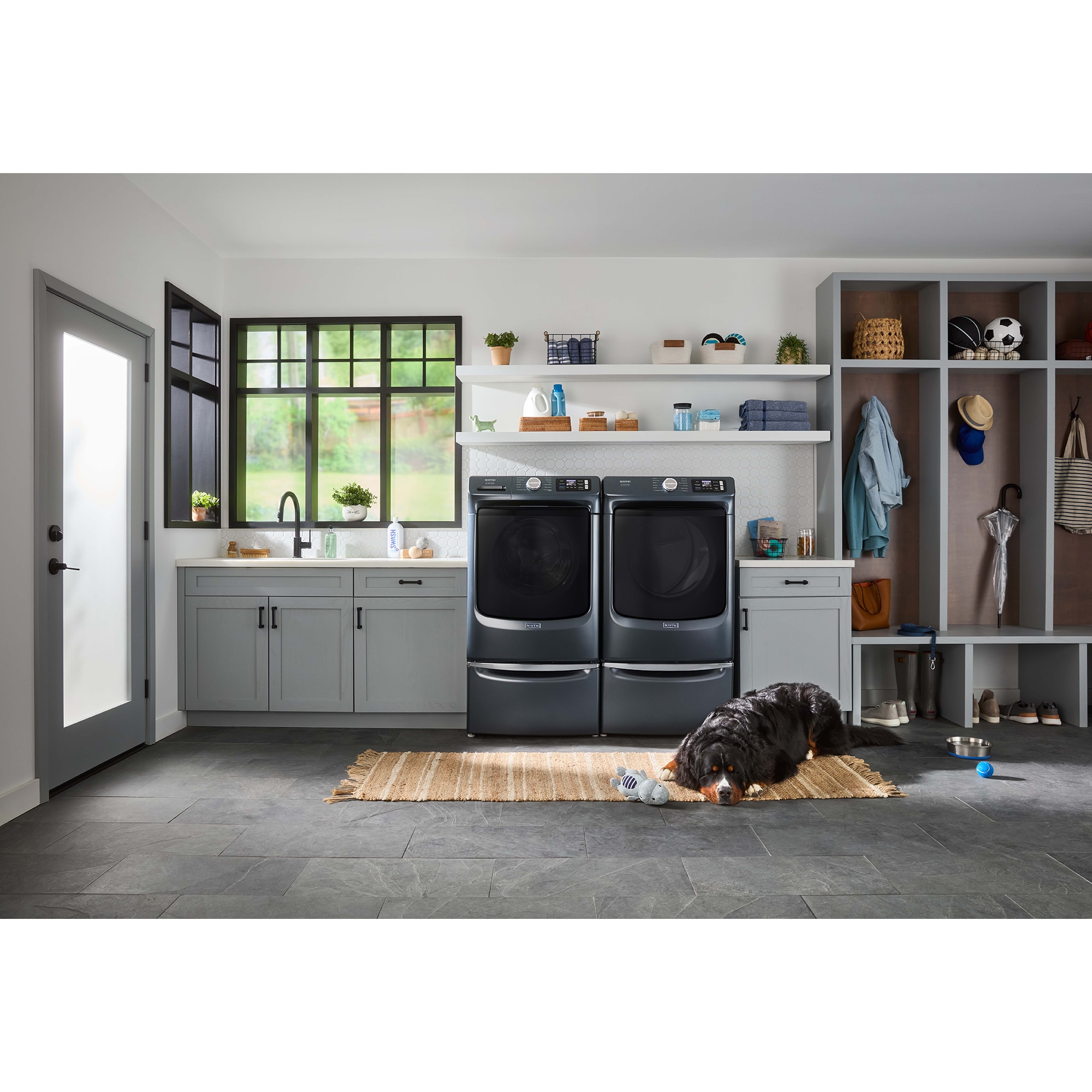 Maytag Pet Pro 27 in. 7.4 cu. ft. Smart Stackable Electric Dryer with Sensor Dry, Sanitize & Steam Cycle - Midnight Steel, Midnight Steel, hires