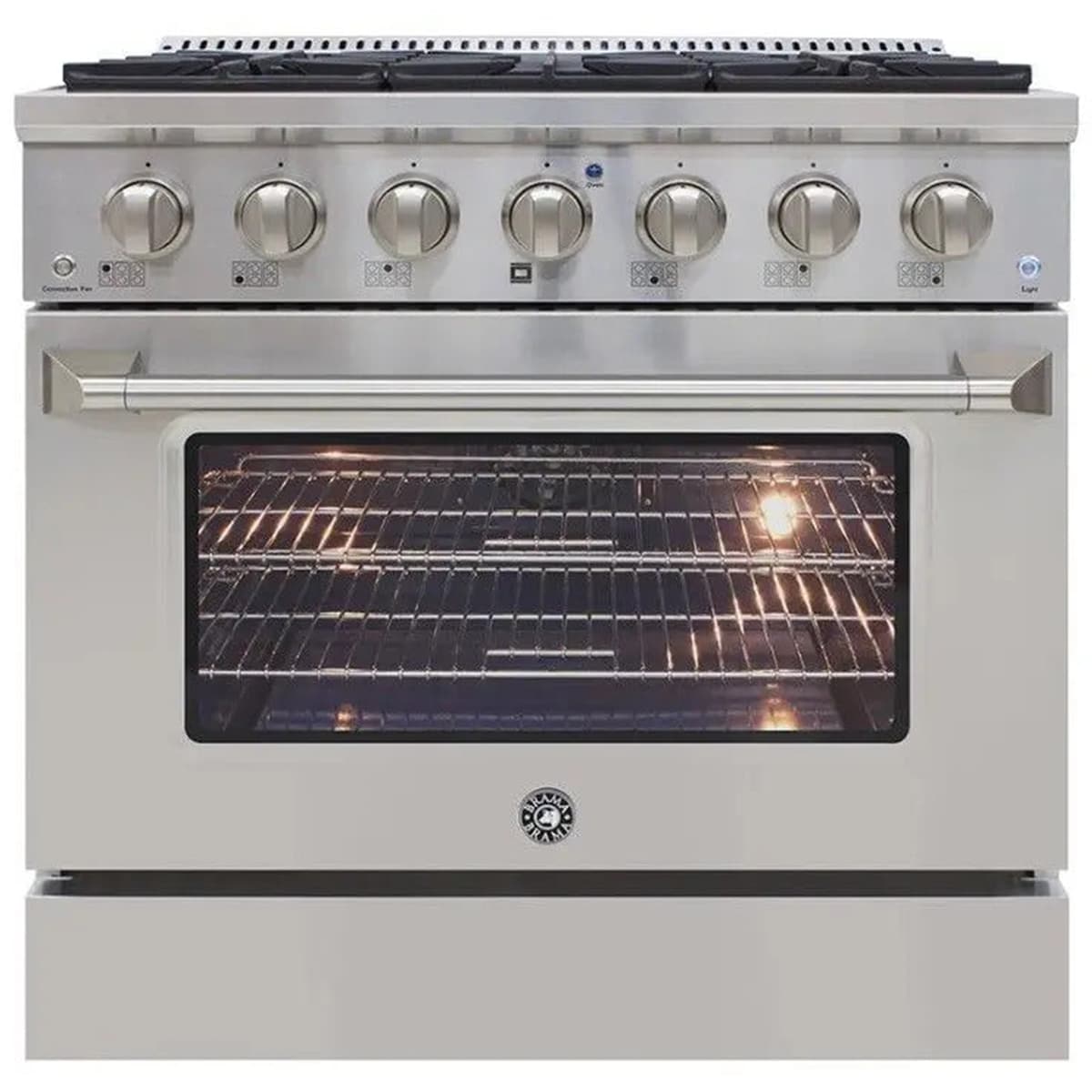Brama 36 in. 5.2 cu. ft. Standard Convection Gas Range with 6 Sealed Burners - Stainless Steel, , hires