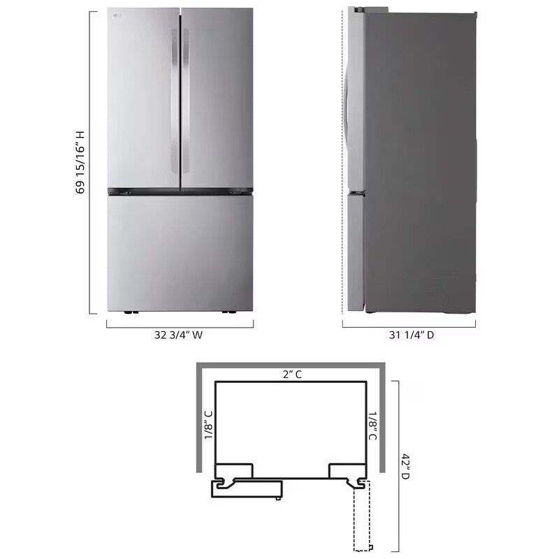 LG 33 in. 20.8 cu. ft. Smart Counter Depth French Door Refrigerator with Ice Maker - PrintProof Stainless Steel, , hires