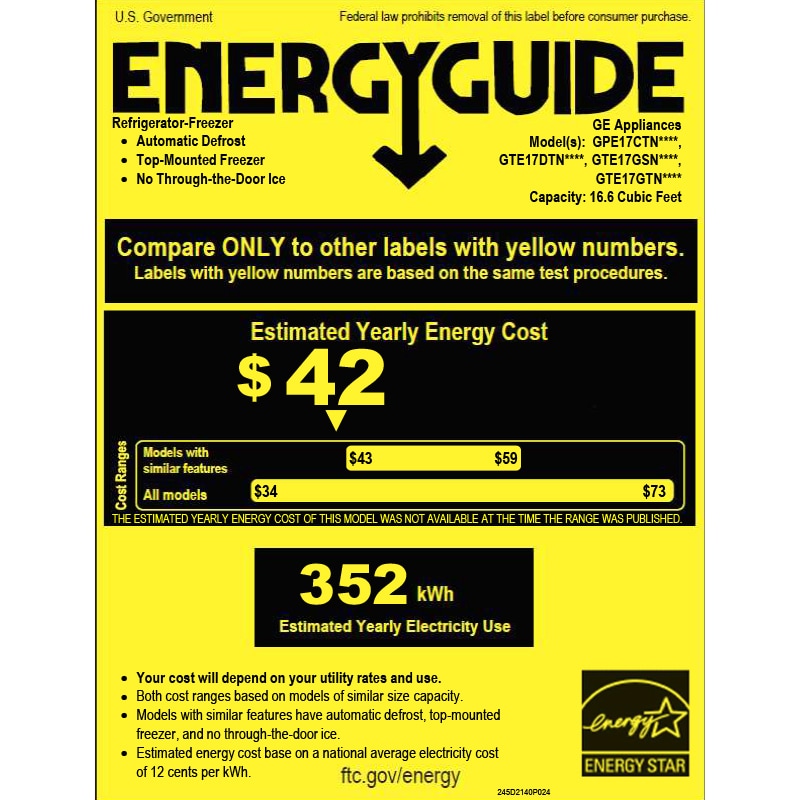 GE 28 in. 16.6 cu. ft. Energy Star Top Freezer Refrigerator - White, White, hires