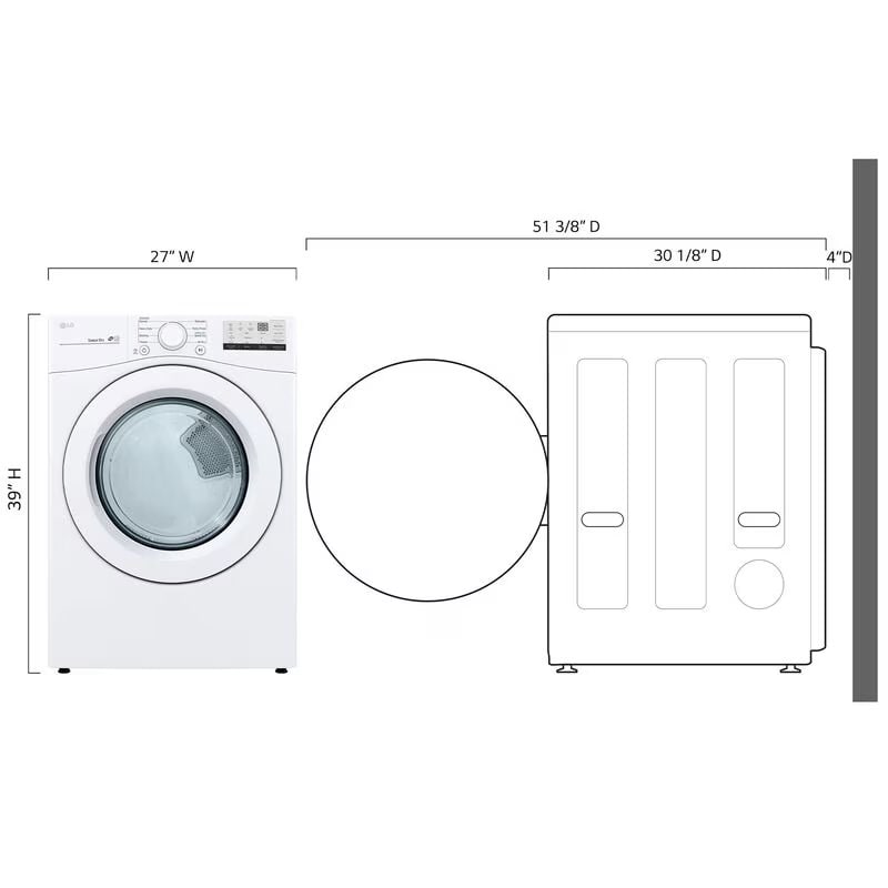 LG 27 in. 7.4 cu. ft. Stackable Electric Dryer with FlowSense Duct Clogging Indicator & Sensor Dry - White, White, hires