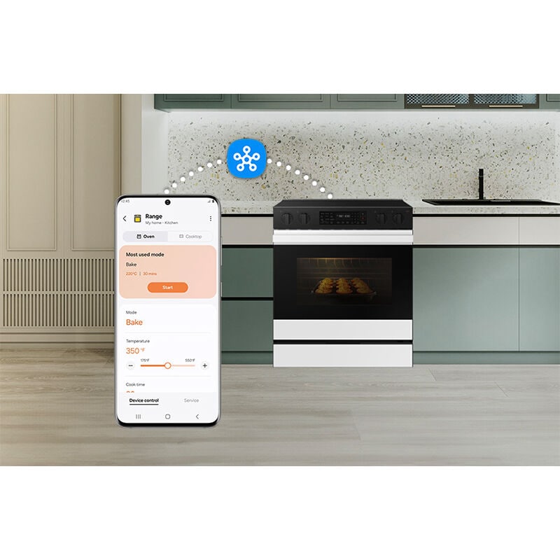 Samsung Bespoke 30 in. 6.3 cu. ft. Smart Air Fry Standard Convection Slide-In Electric Range with Radiant Burners - White Glass, White Glass, hires