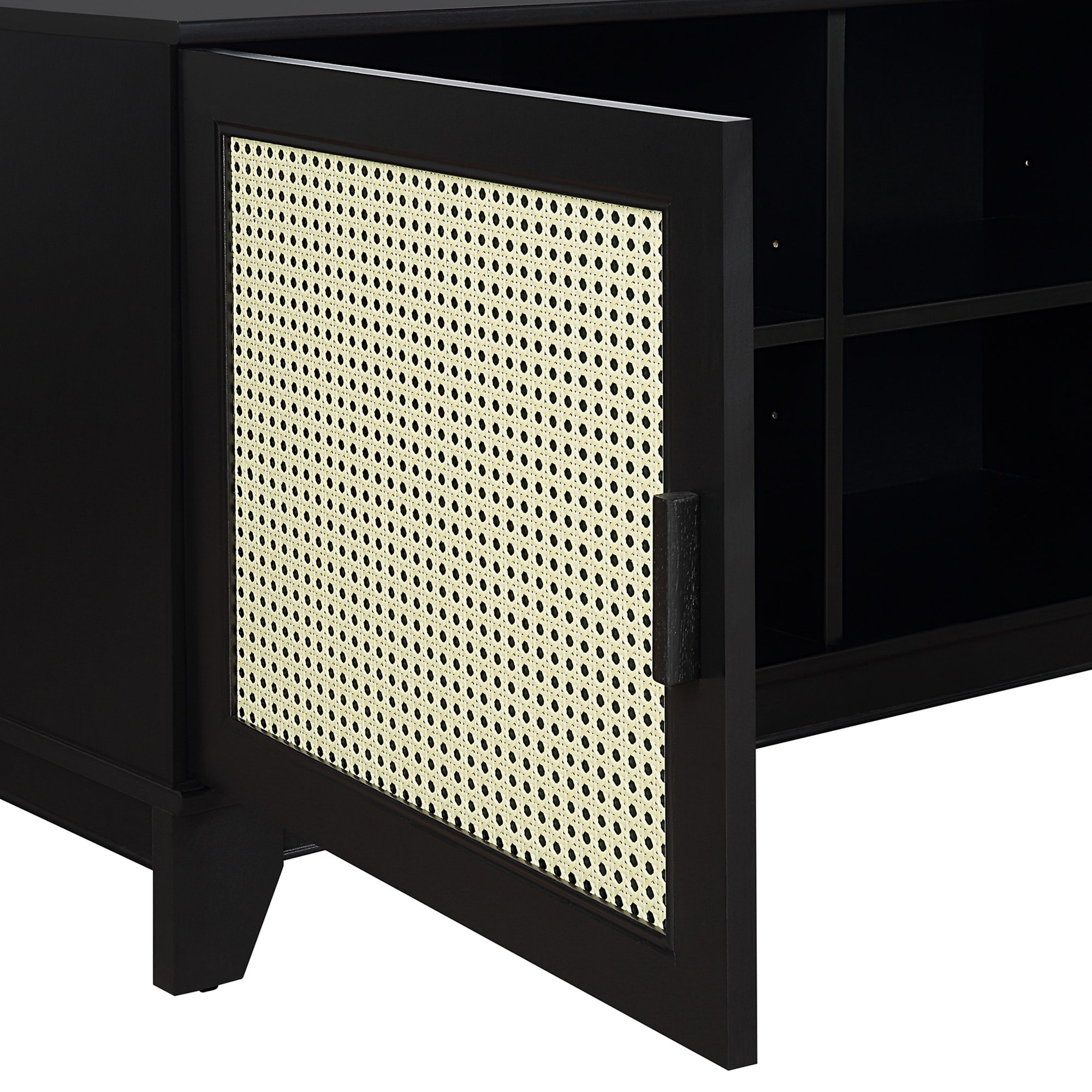 Manhattan Comfort Sheridan 62.99 inch Modern Cane TV Stand - Black, Black, hires