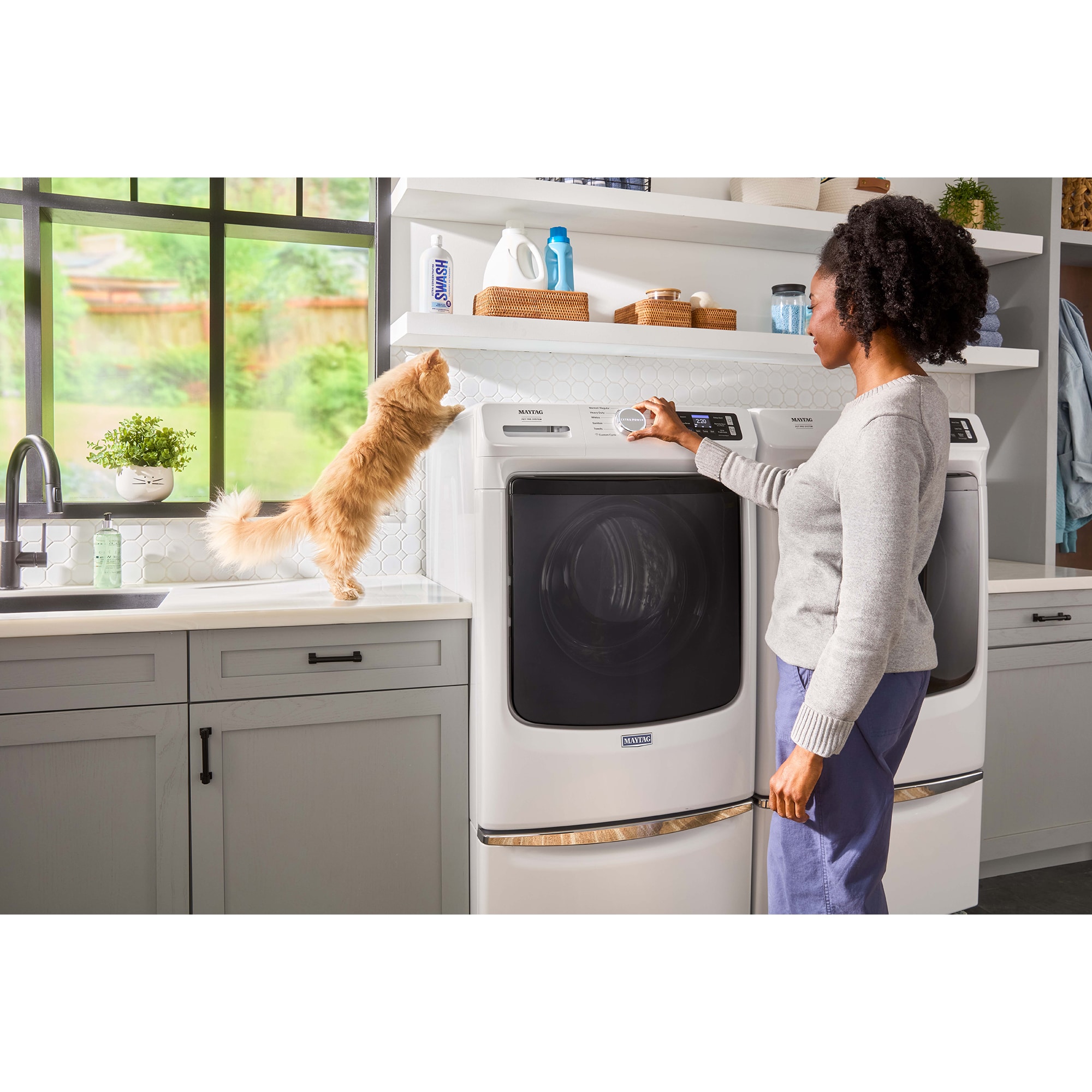 Maytag Pet Pro 27 in. 7.4 cu. ft. Smart Stackable Electric Dryer with Sensor Dry, Sanitize & Steam Cycle - White, White, hires