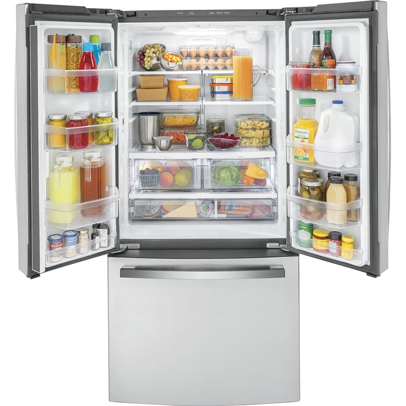 GE 33 in. 18.6 cu. ft. Counter Depth French Door Refrigerator with Internal Water Dispenser - Fingerprint Resistant Stainless, Fingerprint Resistant Stainless, hires