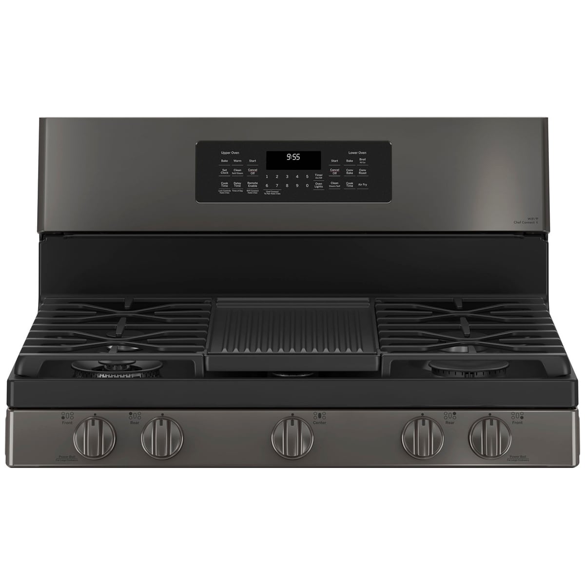 GE Profile 30 in. 6.8 cu. ft. Smart Air Fry True European Convection Double Oven Gas Range with 5 Sealed Burners, Grill & Griddle - Black Stainless, Black Stainless, hires