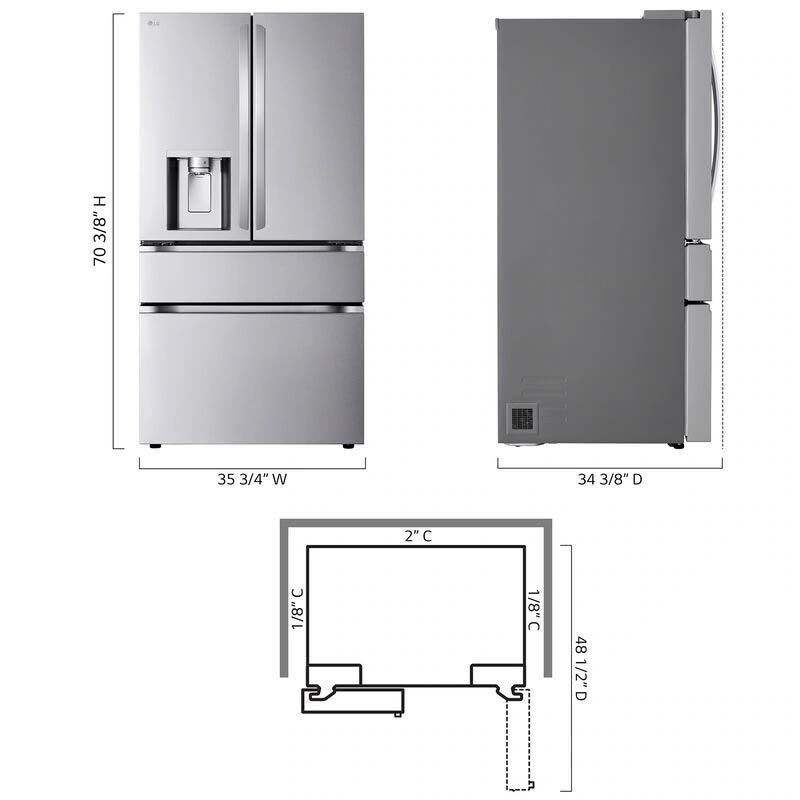 LG 36 in. 28.6 cu. ft. Smart 4-Door French Door Refrigerator with Ice & Water Dispenser - PrintProof Stainless Steel, PrintProof Stainless Steel, hires