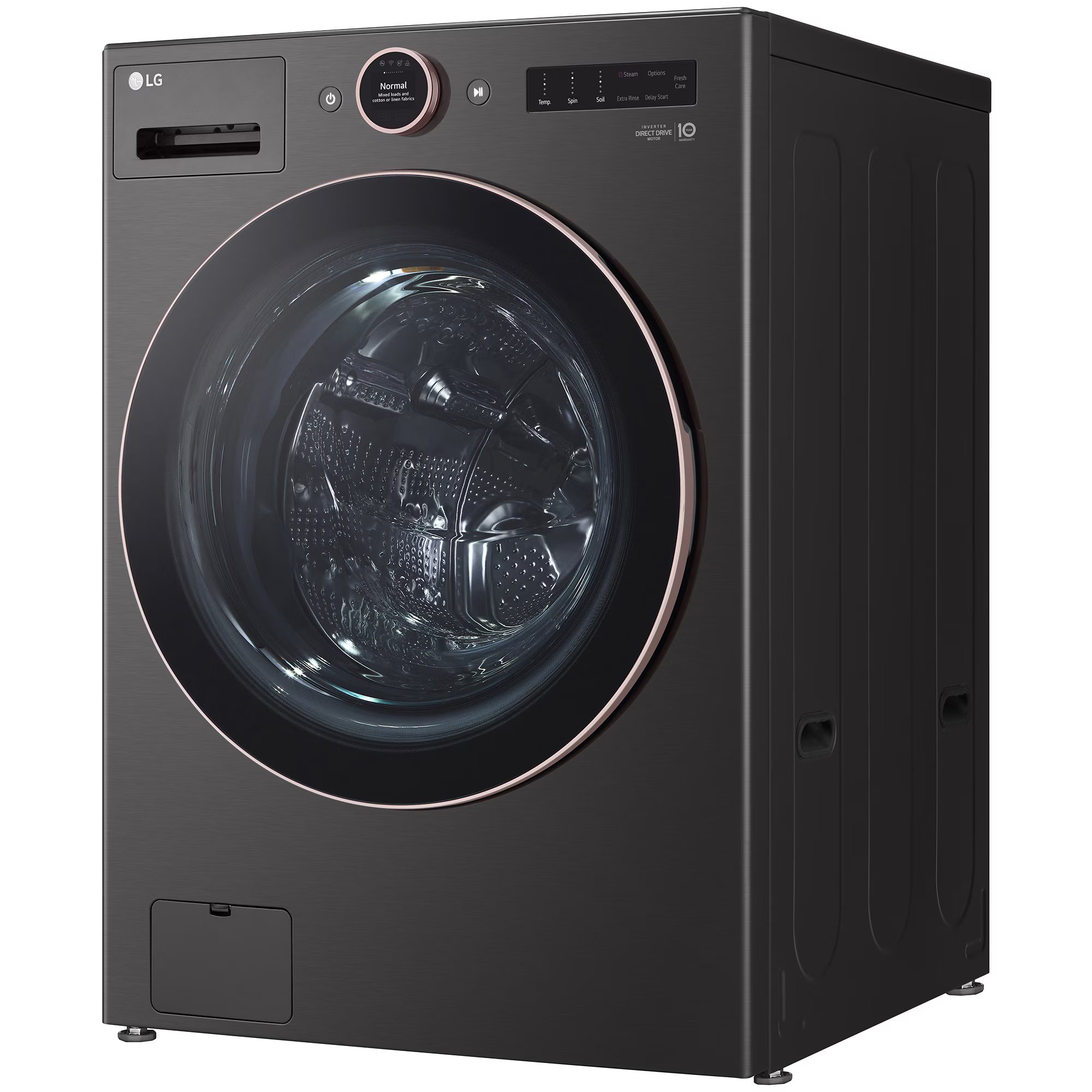 LG 27 in. 5.0 cu. ft. Smart Stackable Front Load Washer with AI DD Built-In Intelligence, TurboWash 360 Technology, Allergiene, Sanitize & Steam Wash Cycle - Black, Black Steel, hires