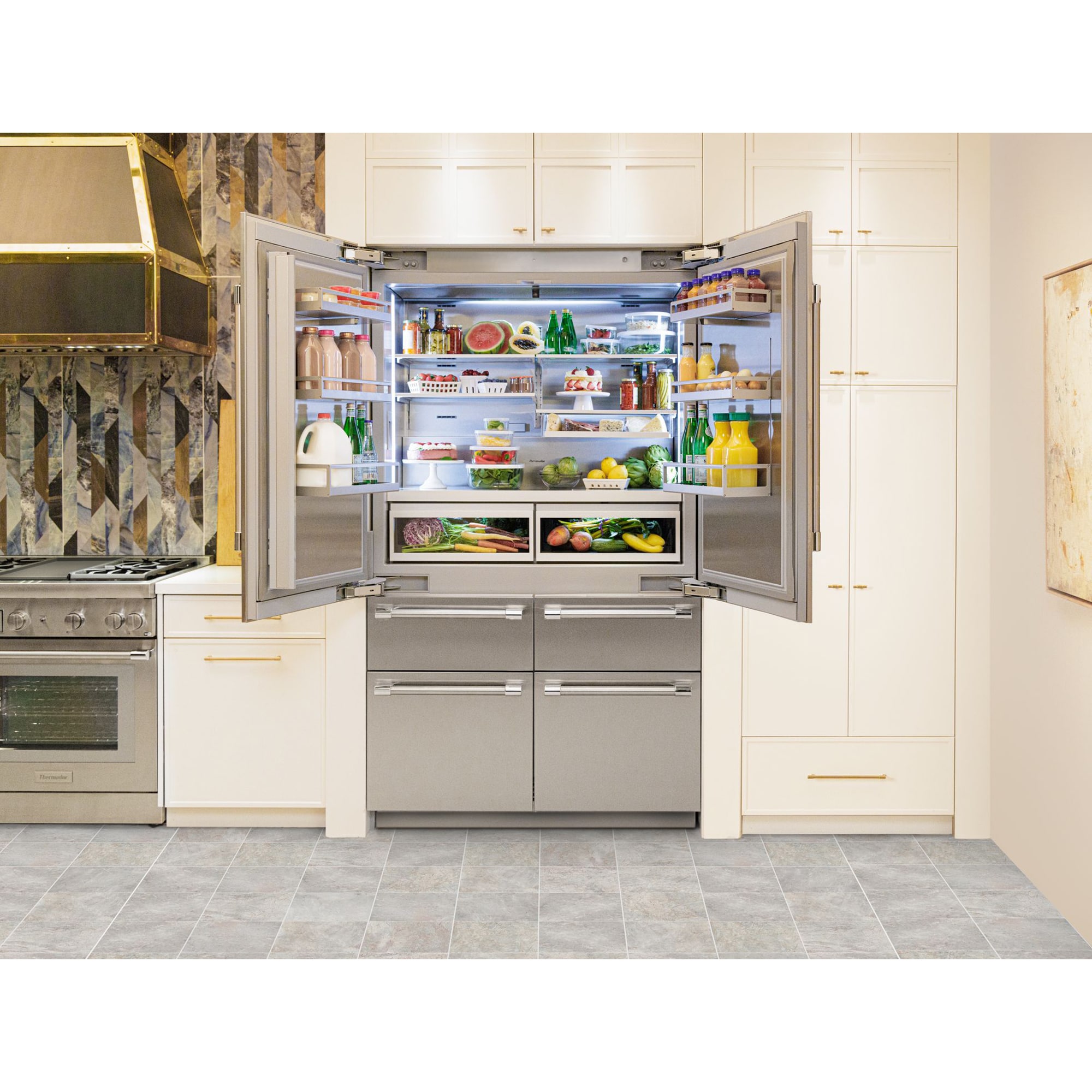 Thermador Freedom Collection 48 in. Built-In 27.7 cu. ft. Smart Counter Depth 6-Door French Door Refrigerator with Internal Water Dispenser and Professional handles - Stainless Steel, Stainless Steel, hires