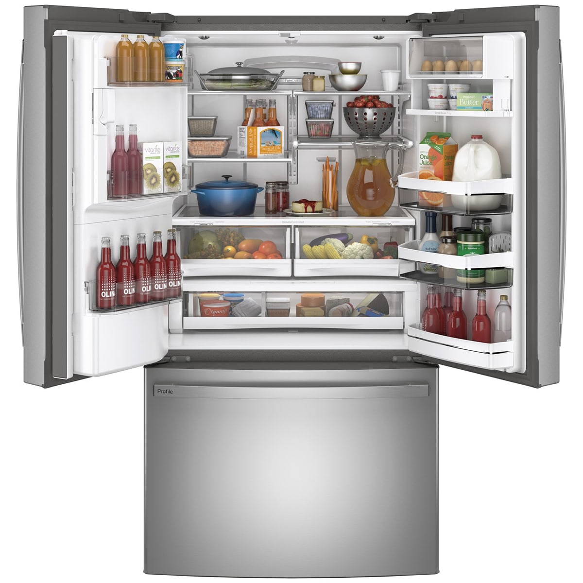 GE Profile 36 in. 27.7 cu. ft. French Door Refrigerator with Ice & Water Dispenser - Fingerprint Resistant Stainless, Fingerprint Resistant Stainless, hires