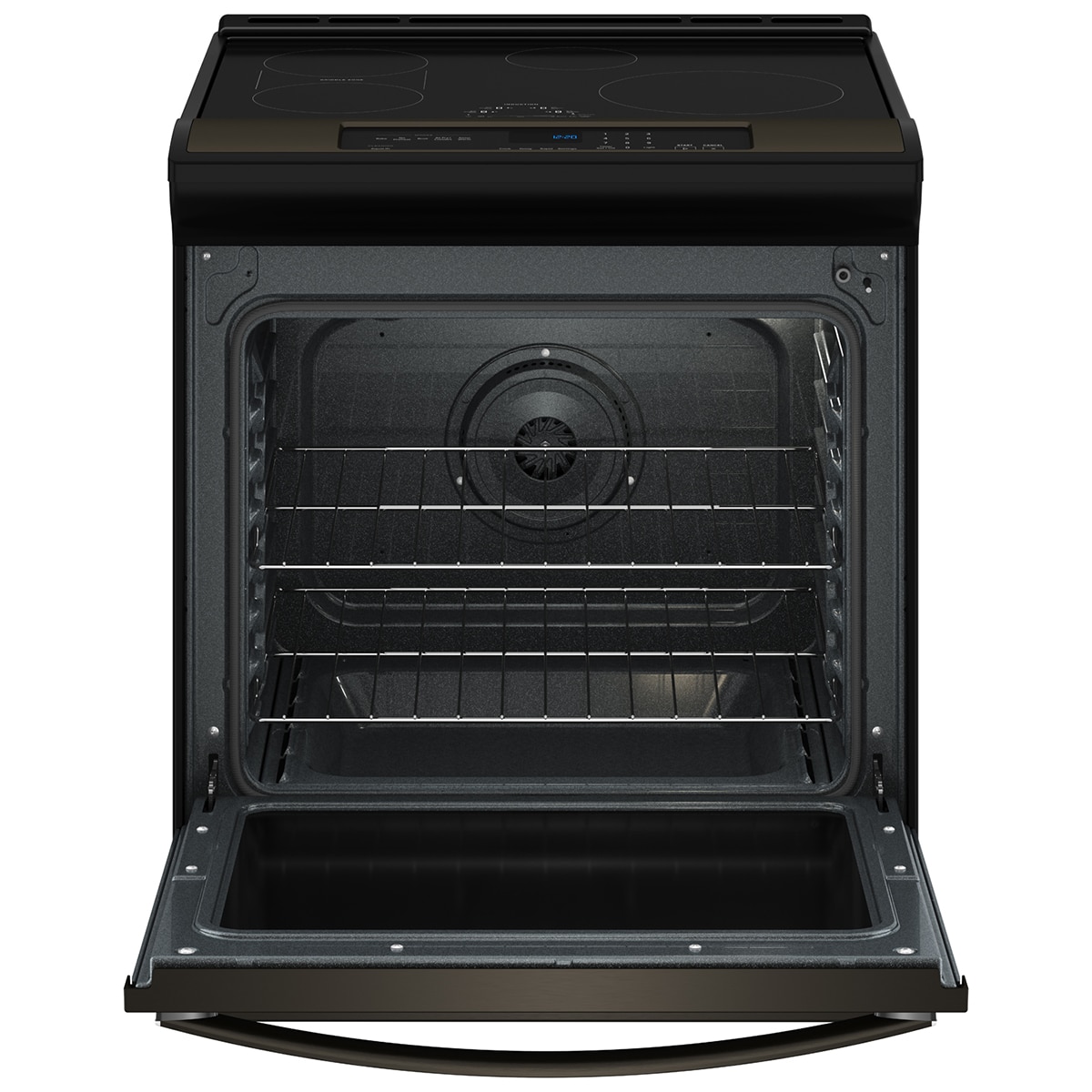 Whirlpool 30 in. 6.4 cu. ft. Air Fry True European Convection Slide-In Electric Range with 4 Induction Burners - Black Stainless, Black Stainless, hires