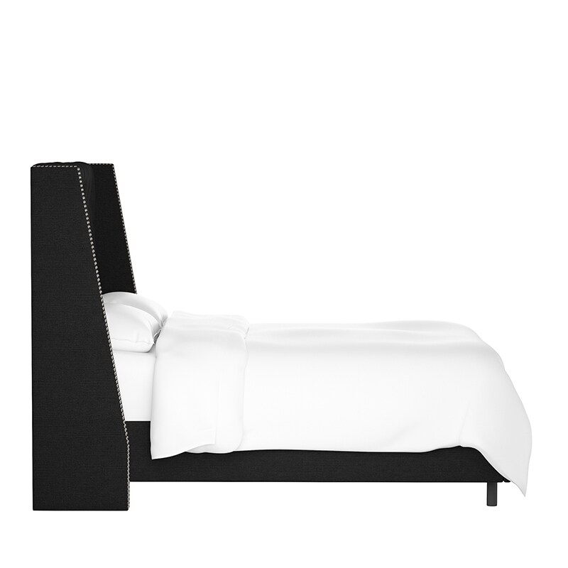 Skyline California King Nail Button Tufted Wingback Bed in Linen - Black, Black, hires
