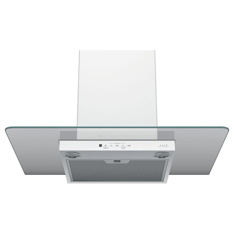 Cafe 30 in. Convertible Chimney Style Range Hood with 350 CFM, 4 Fan Speeds & 2 Halogen Lights - Matte White, , hires