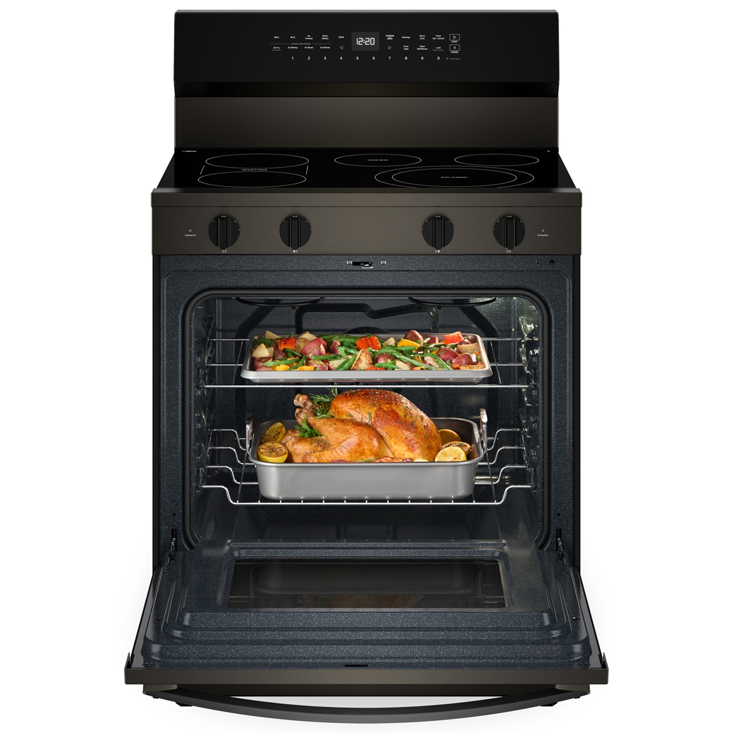 Whirlpool 30 in. 5.3 cu. ft. Smart Air Fry True European Convection Electric Range with Radiant Burners - Black Stainless Steel, Black Stainless Steel, hires