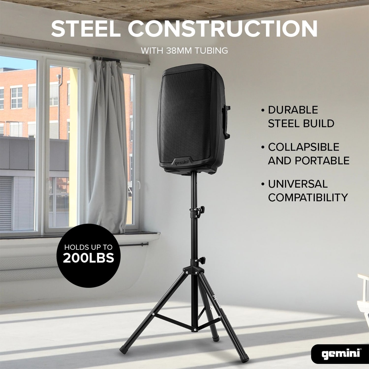 Gemini Professional Speaker Stand - Black, , hires