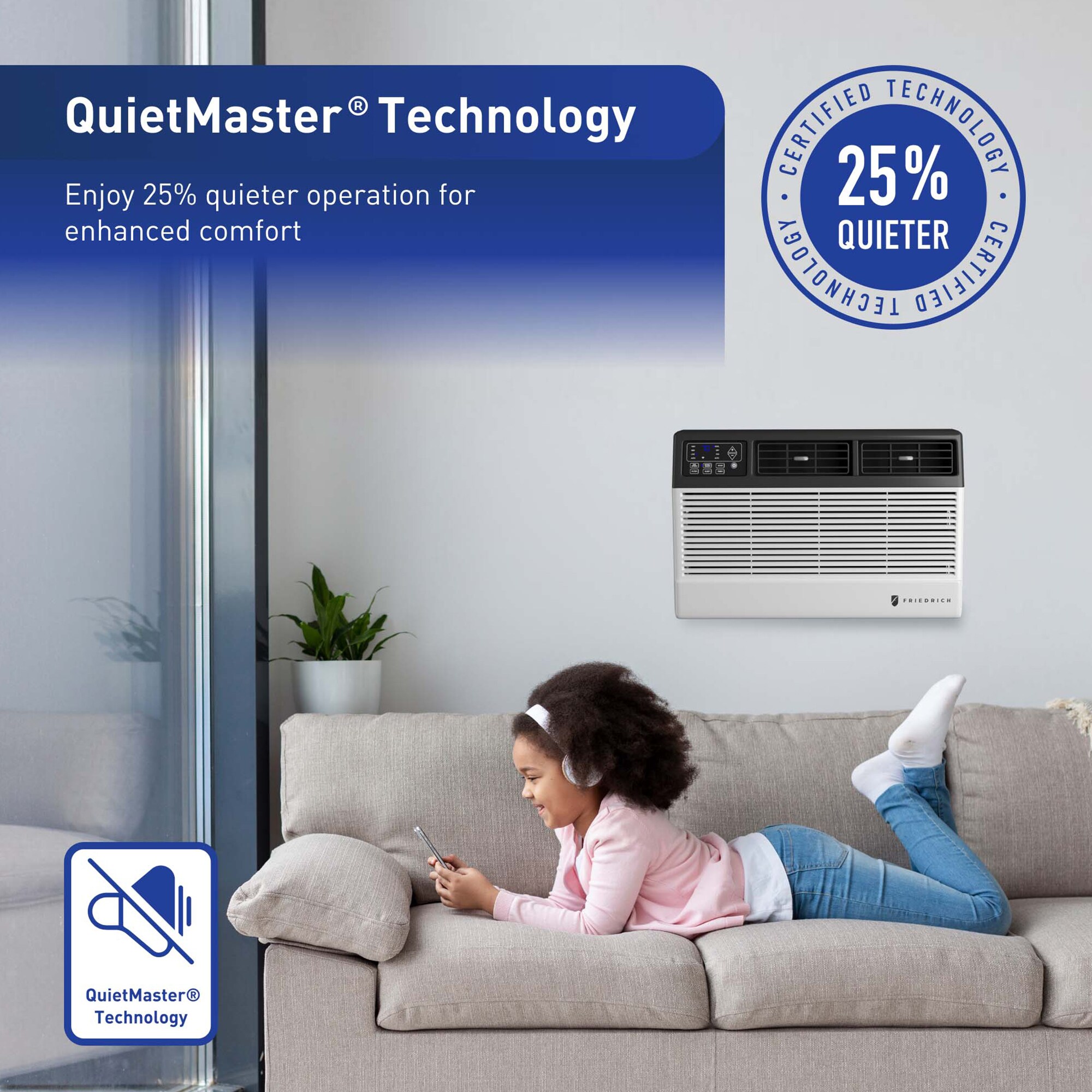 Friedrich Chill Premier Series 8,000 BTU 115V Smart Window/Wall Air Conditioner with Electric Heat, 3 Fan Speeds, Remote Control - White, , hires