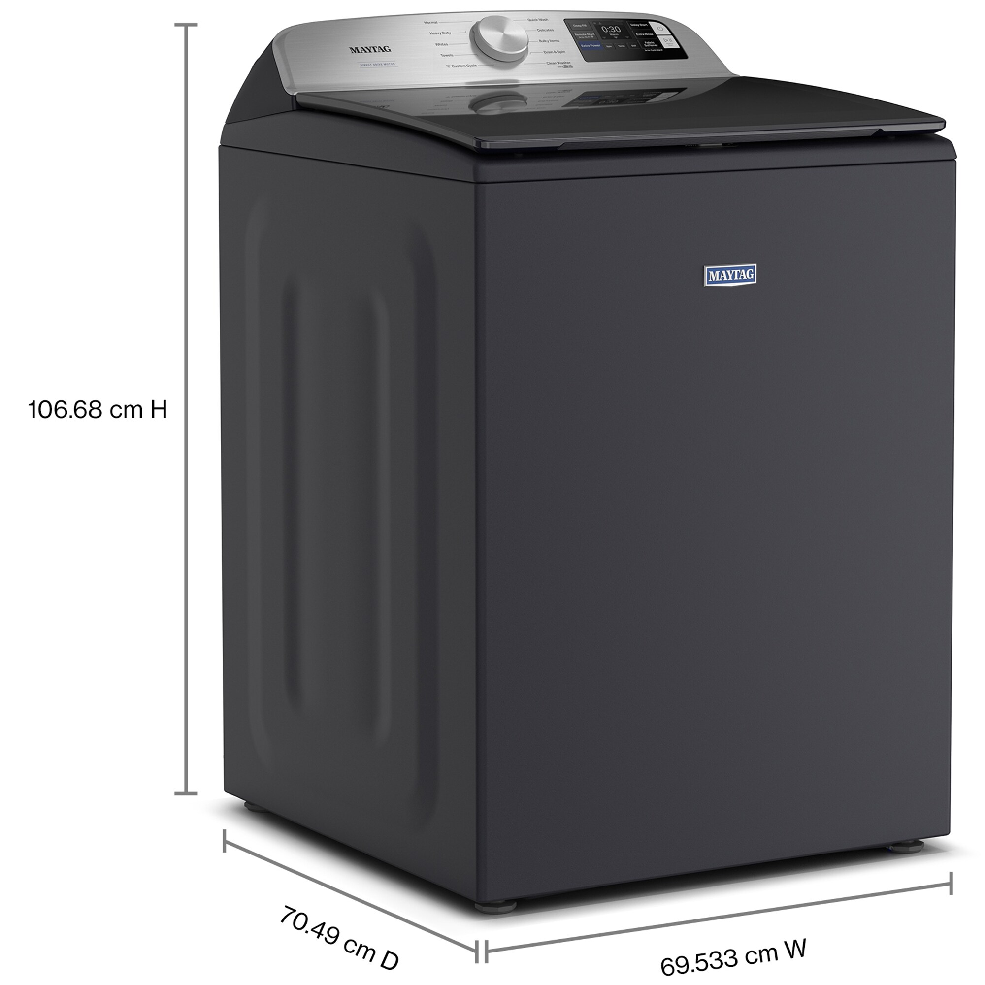 Maytag 27 in. 5.3 cu. ft. Smart Top Load Washer with Impeller & Extra Power - Midnight Steel, Midnight Steel, hires