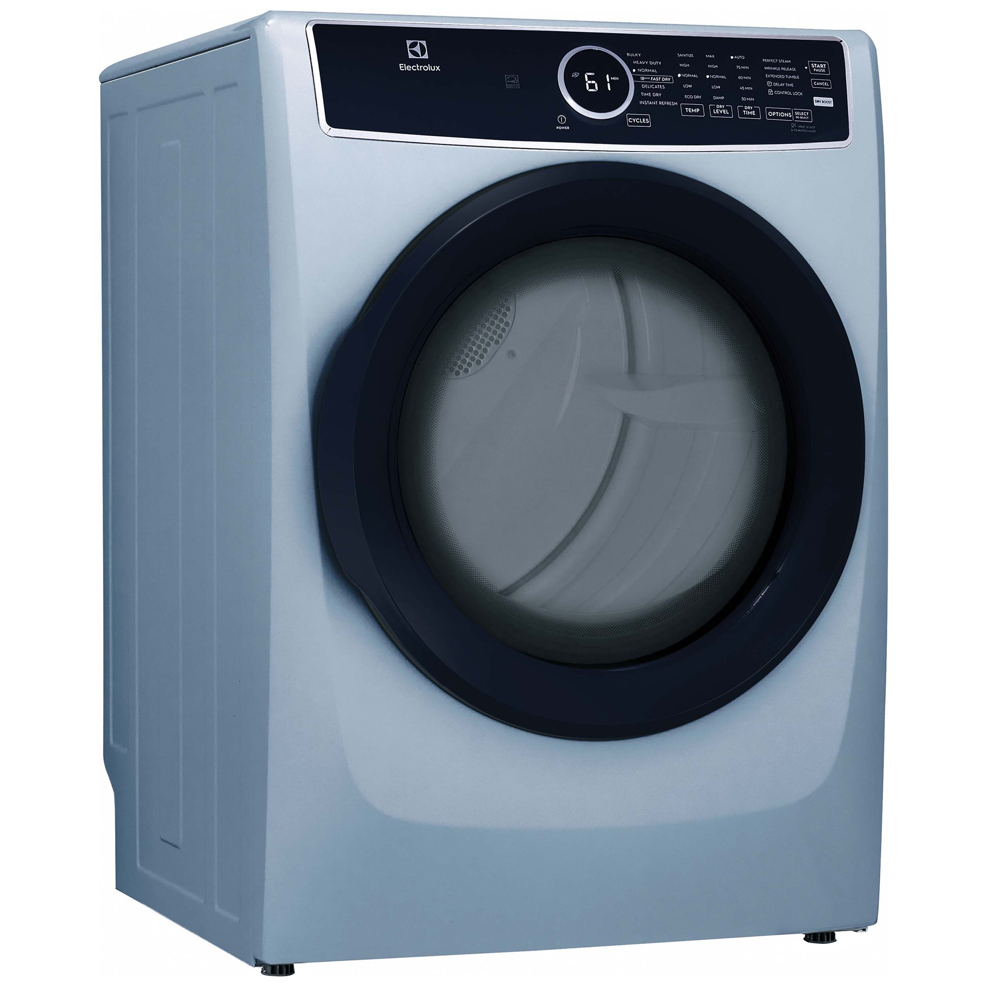 Electrolux 400 Series 27 in. 8.0 cu. ft. Stackable Electric Dryer with Luxury-Quiet Sound System, Sanitize Cycle, Steam Cycle & Sensor Dry - Glacier Blue, Glacier Blue, hires