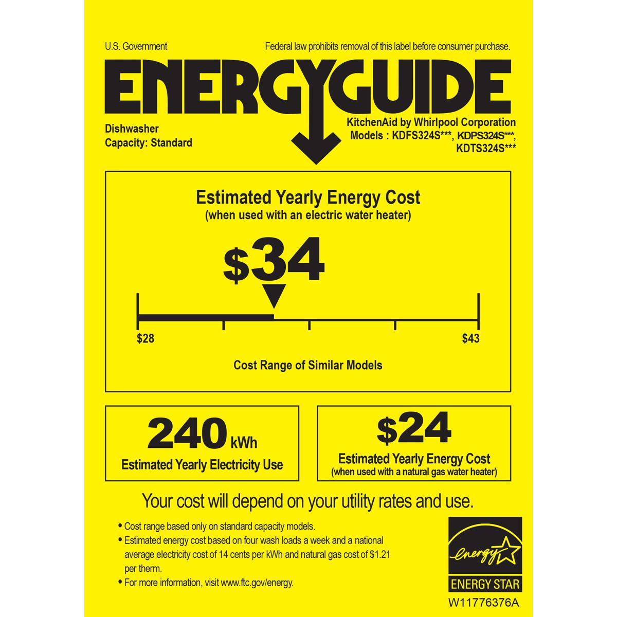 KitchenAid 24 in. Front Control Dishwasher with 41 dBA Sound Level, 3rd-Rack, ProDry System & Pocket Handle - Black Ore, , hires