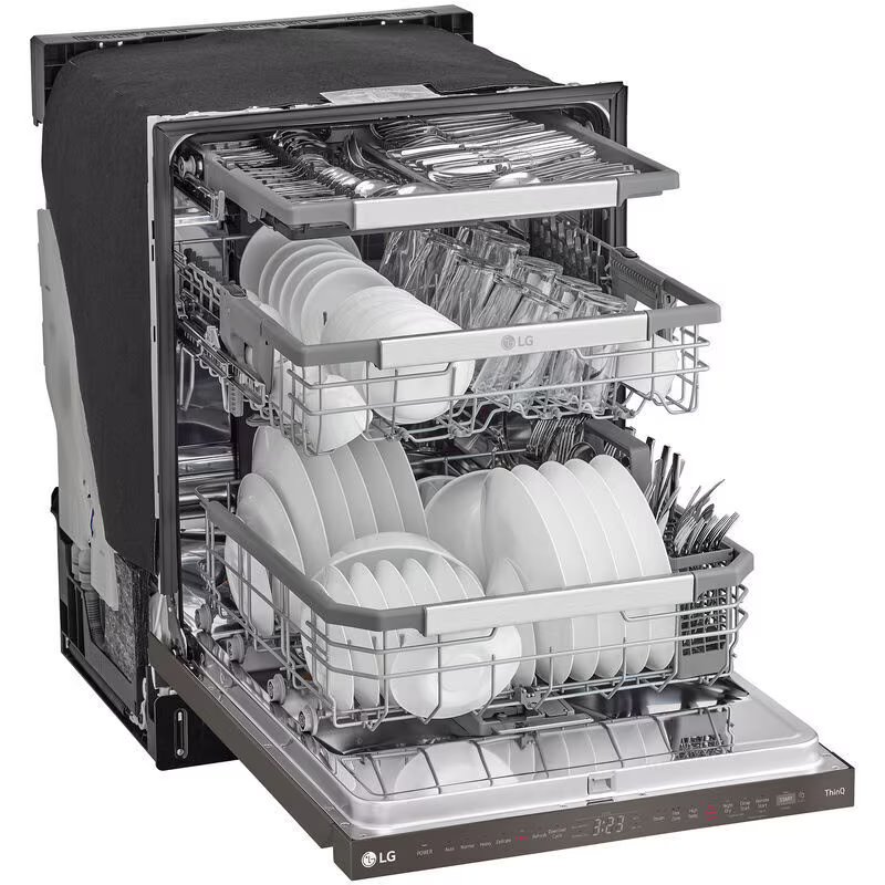 LG 24 in. Top Control Smart Dishwasher with 42 dBa Sound Level, 3rd-Rack, Dynamic Heat Dry & Pocket - PrintProof Black Stainless Steel, PrintProof Black Stainless Steel, hires