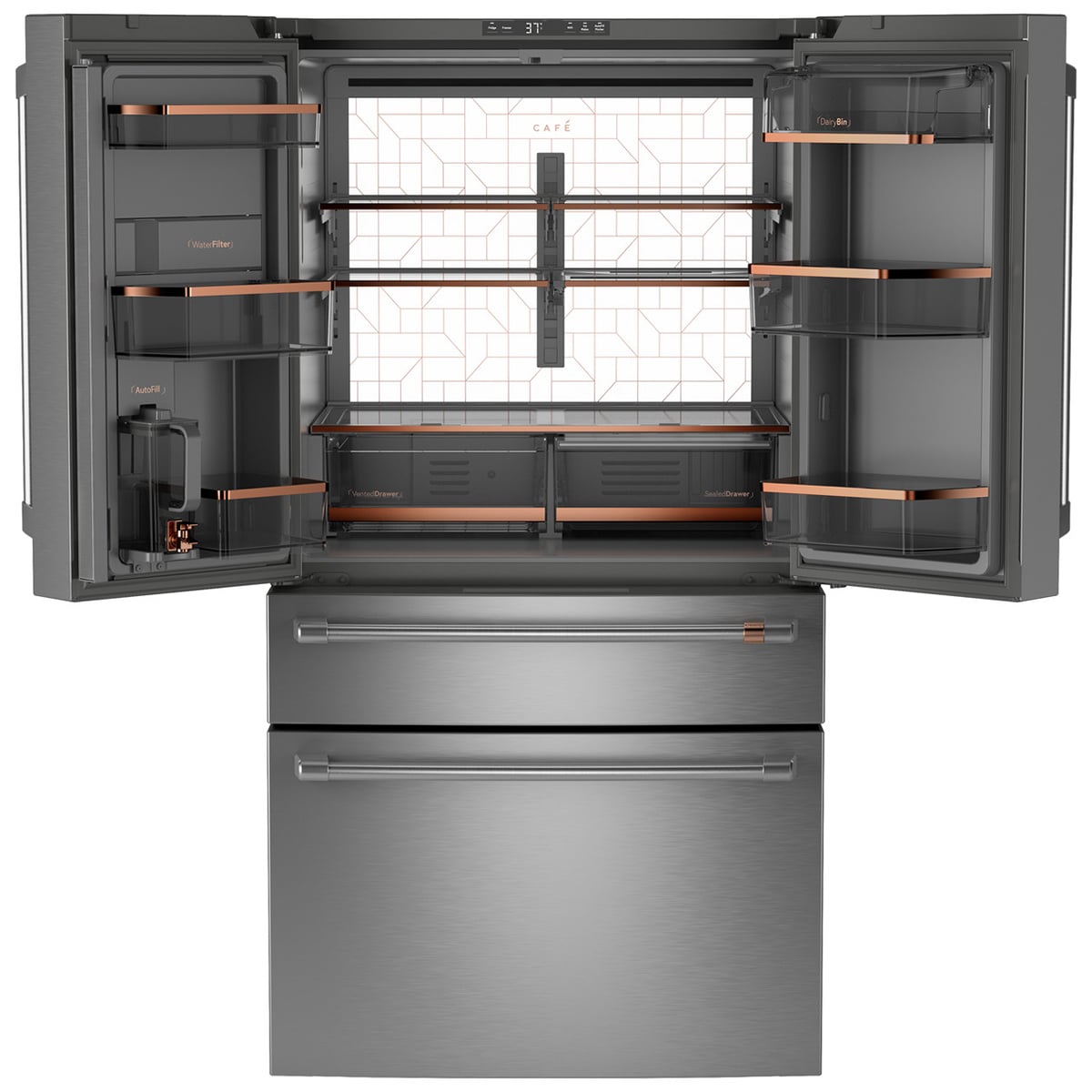 Cafe 36 in. 23.2 cu. ft. Smart Counter Depth 4-Door French Door Refrigerator with Internal Water AutoFill Pitcher - Stainless Steel, , hires