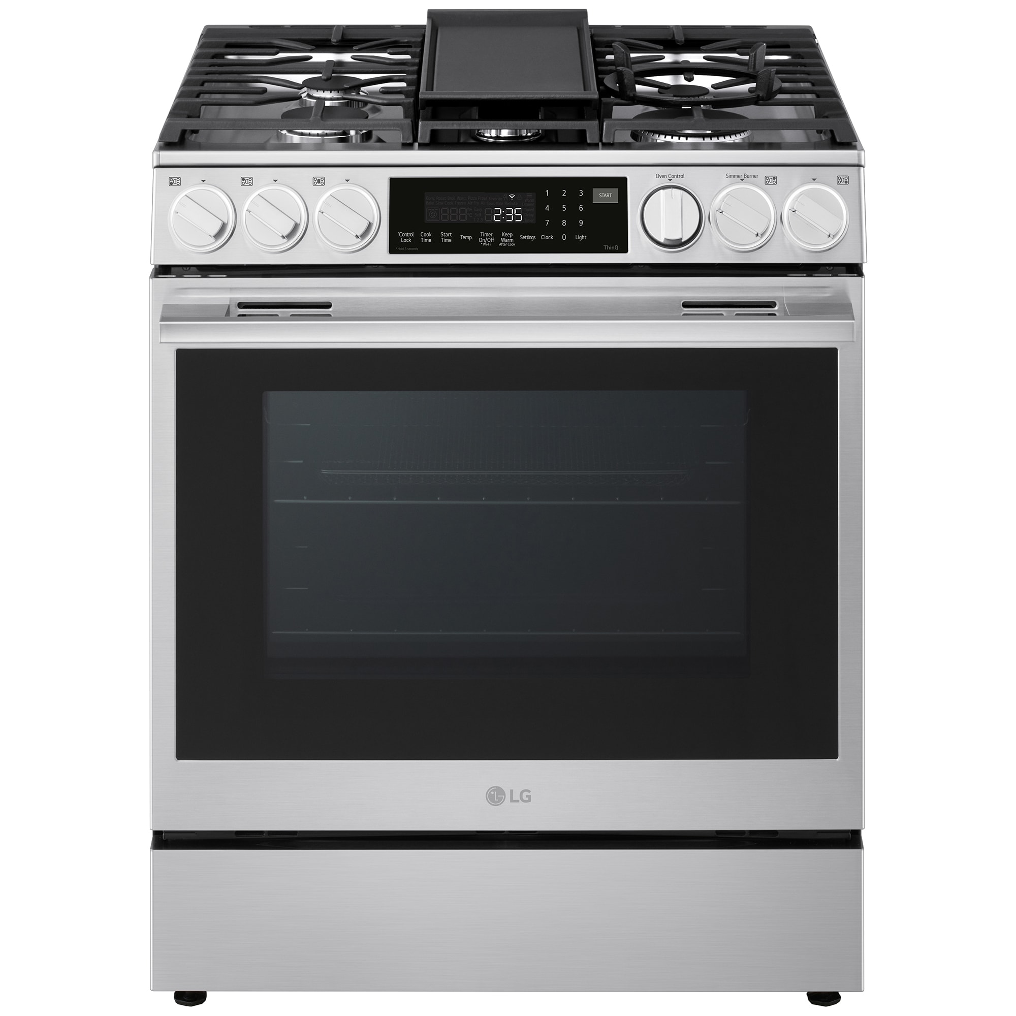 LG 30 in. 6.3 cu. ft. Smart Air-Fry True European Convection Slide-In Gas Range with 5 Sealed Burners & Griddle - PrintProof Stainless Steel, , hires