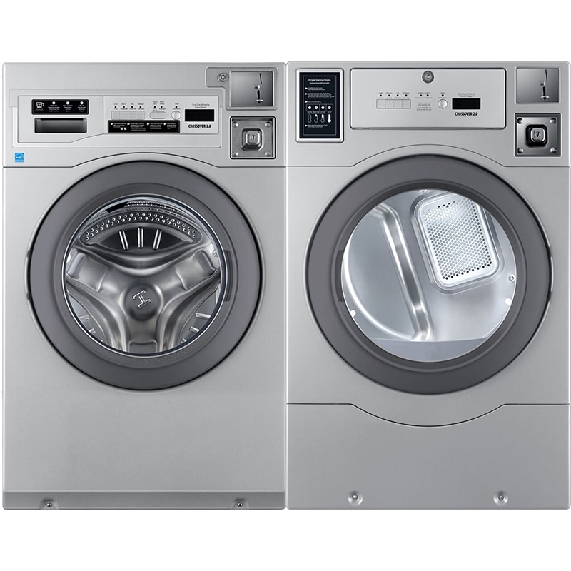 Crossover Commercial Laundry 27 in. 7.0 cu. ft. Top Control Gas Dryer with Coin Operation & OPL/Card Ready - Stainless Steel, , hires