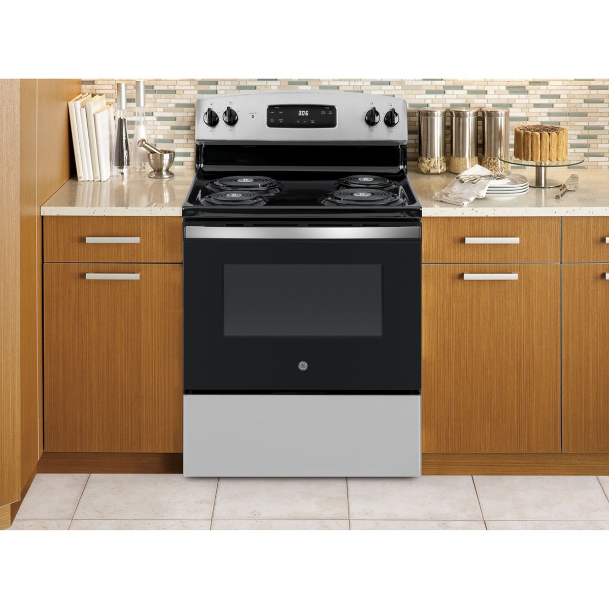 GE 30 in. 5 cu. ft. Electric Range with Coil Burners - Stainless Steel, Stainless Steel, hires