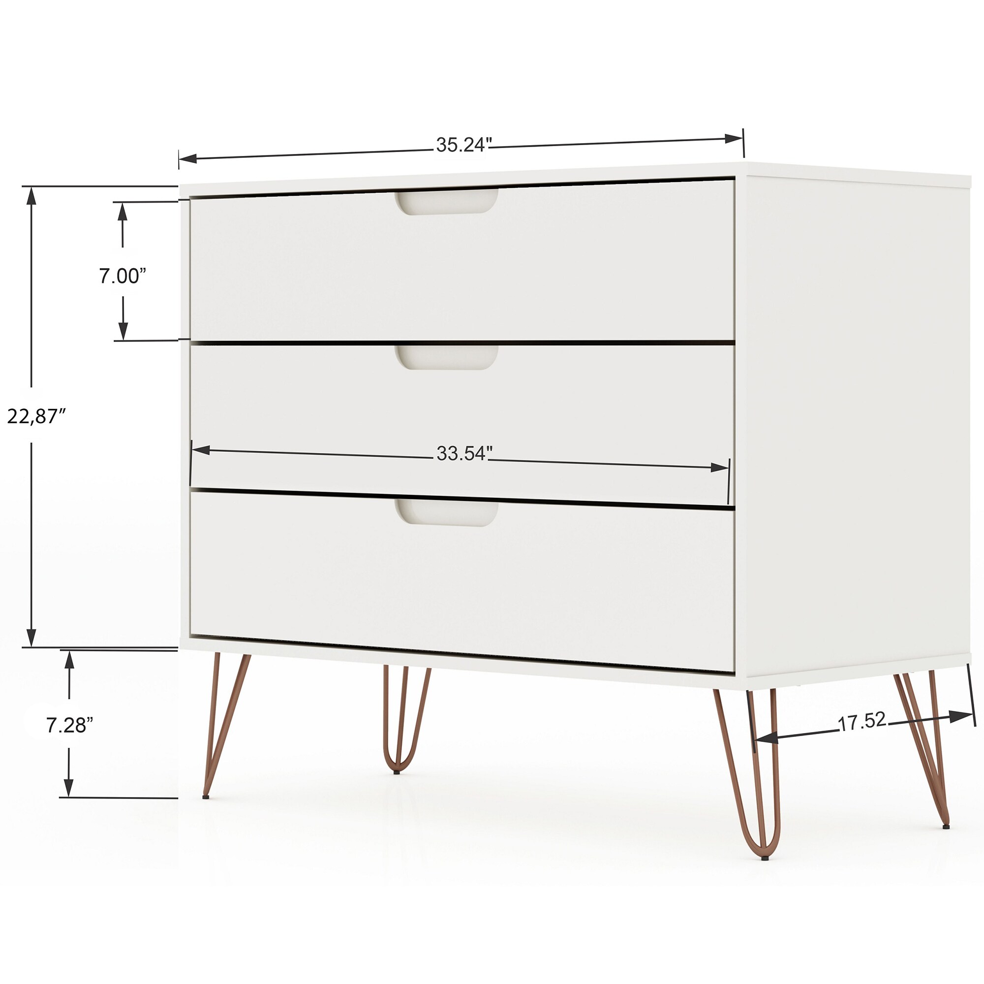 Manhattan Comfort Rockefeller Mid-Century Modern 3-Drawer Dresser - White, White, hires