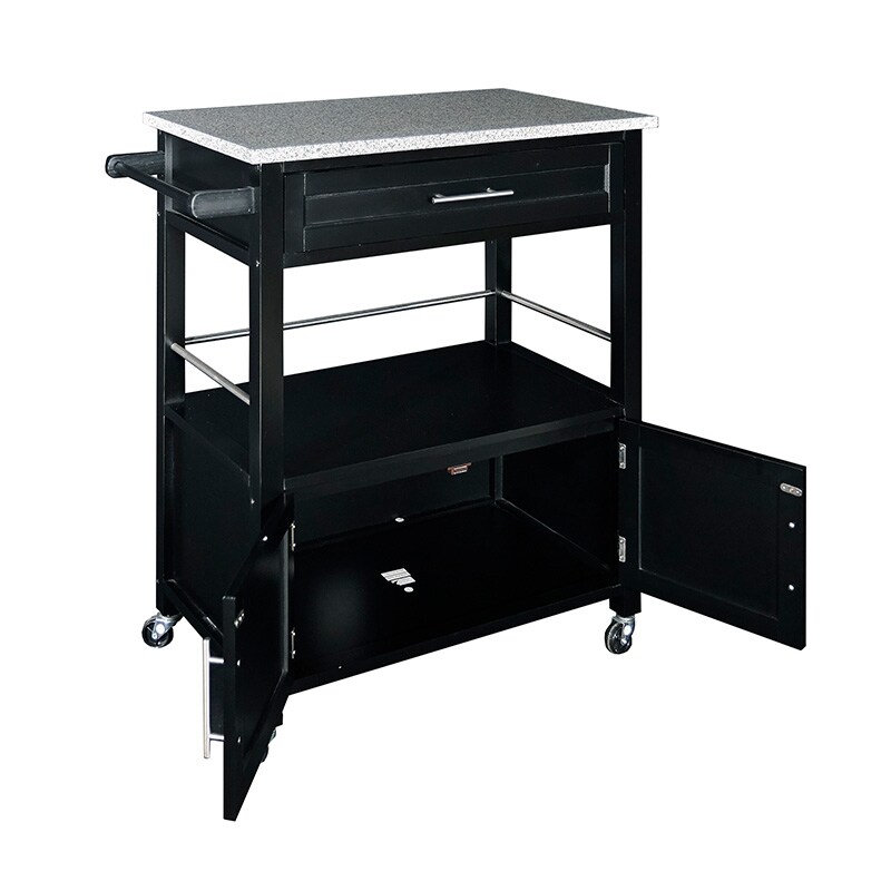Madison Kitchen Cart with Granite Top-Black, , hires