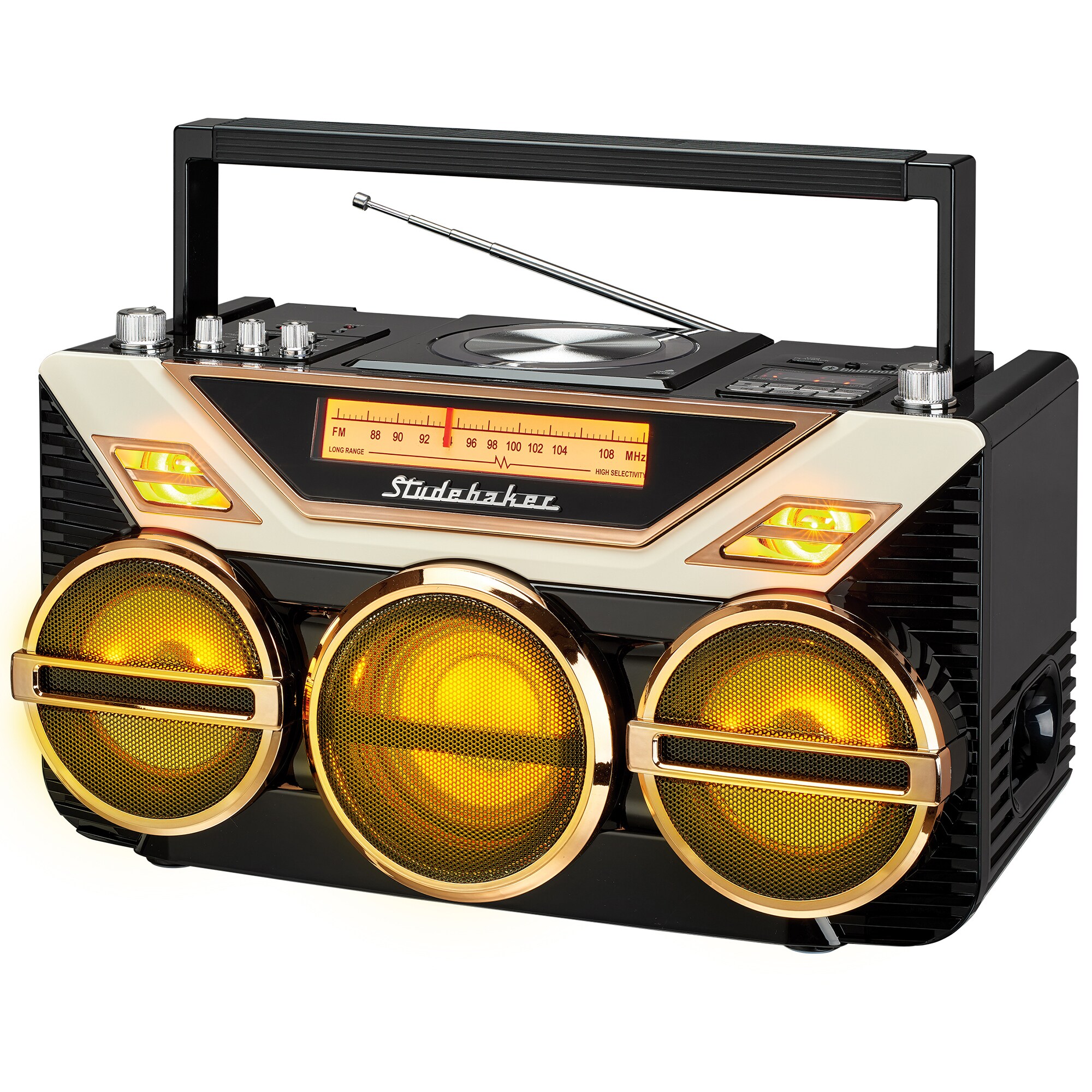 Studebaker SB2165 Portable Avanti Stereo Boombox with Bluetooth, CD, FM Stereo Analog Radio and 15W Subwoofer for High Power Bass, , hires