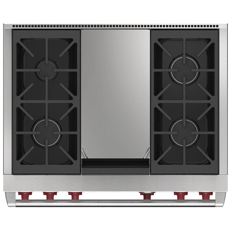 Wolf 36 in. 6.3 cu. ft. Smart Dual Convection Dual Fuel Range with 4 Sealed Burners & Griddle - Stainless Steel, , hires