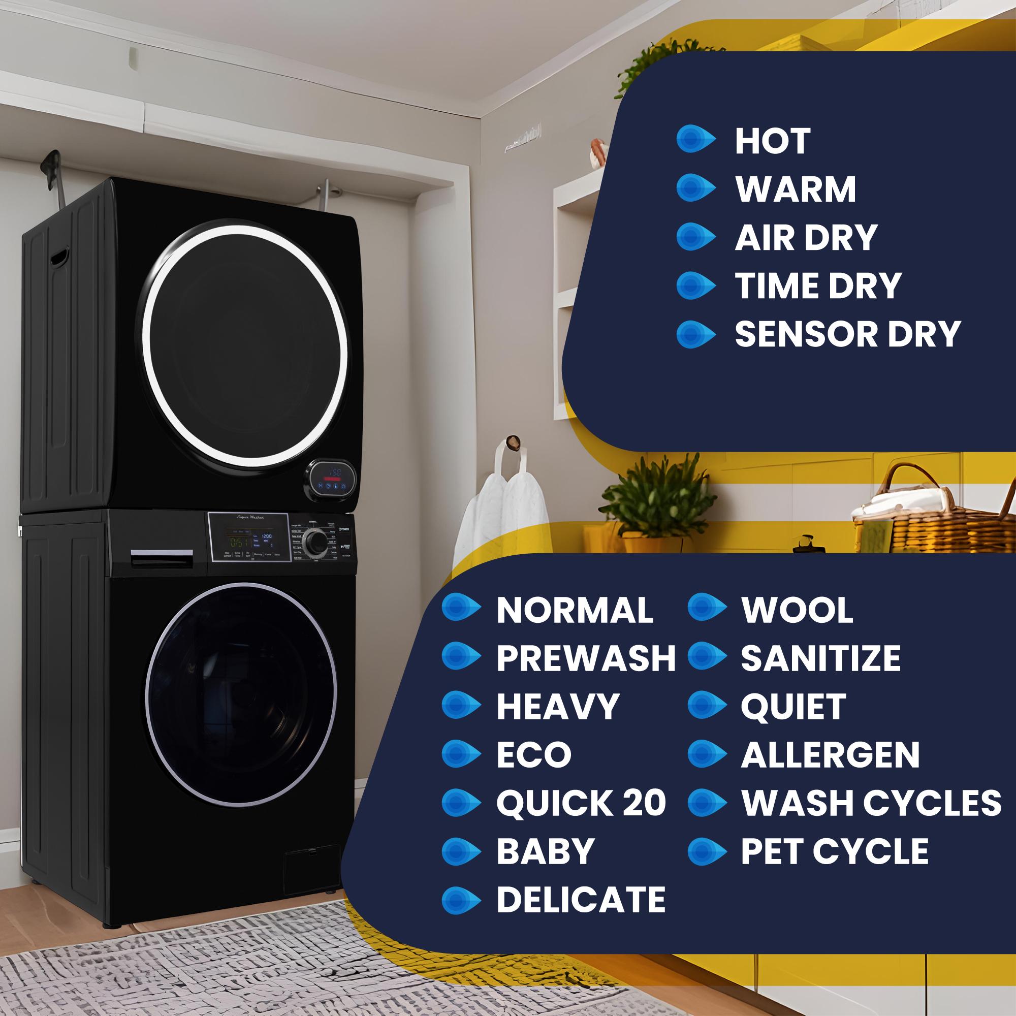 Equator 24 in. 1.6 cu. ft. Electric Front Load Laundry Center with Pet Cycle, Sanitize Cycle & Sensor Dry - Black, Black, hires
