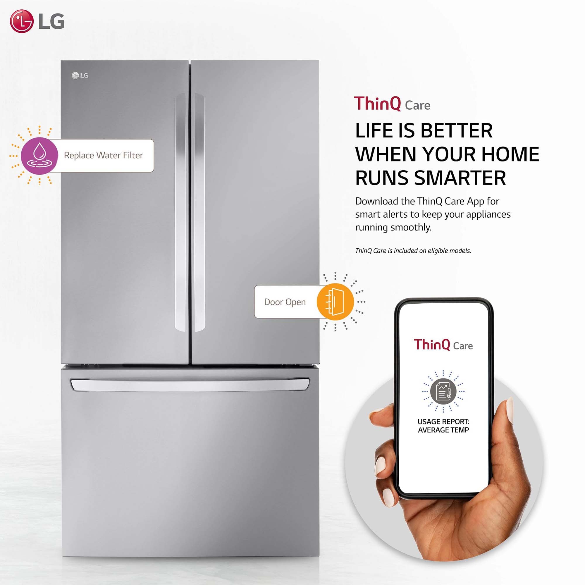 LG 36 in. 26.5 cu. ft. Smart Counter Depth French Door Refrigerator with Internal Water Dispenser - Stainless Steel, Stainless Steel, hires