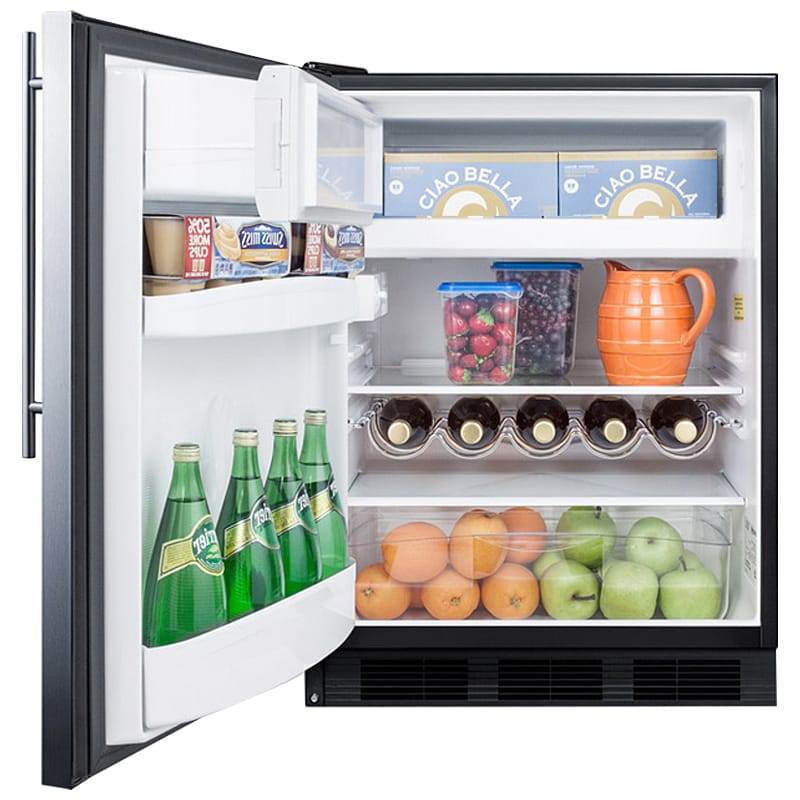Summit 24 in. 5.1 cu. ft. Left-Hinged Undercounter Refrigerator - Stainless Steel with Black Cabinet, , hires