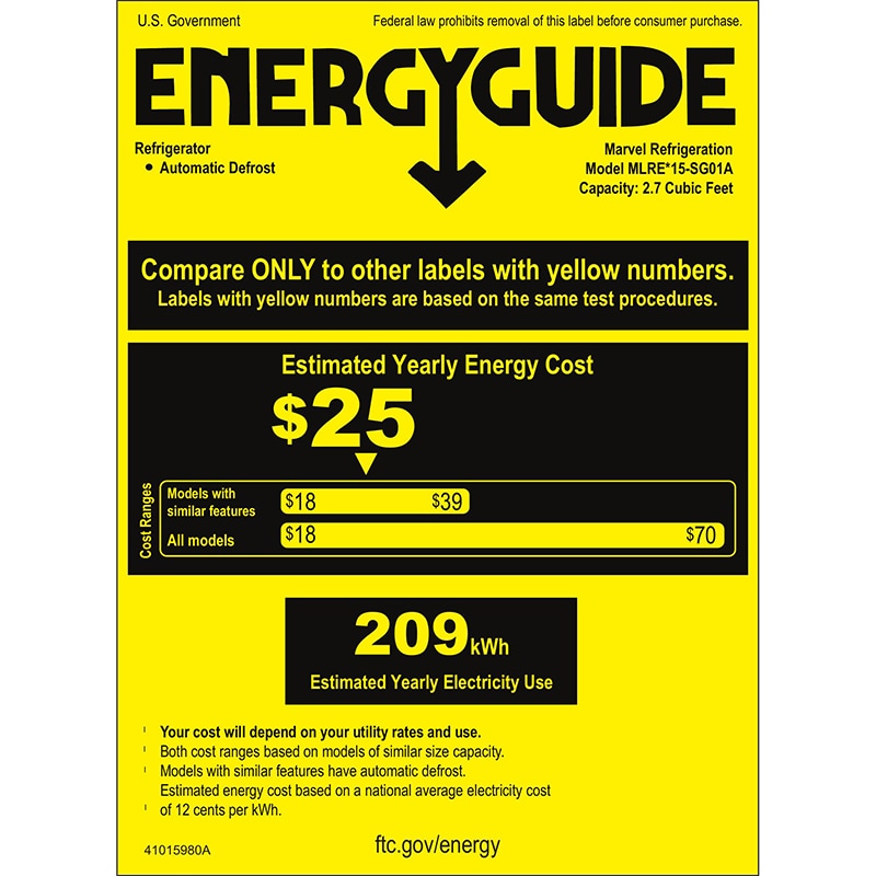 Marvel Classic Collection 15 in. 2.7 cu. ft. Built-In Undercounter Refrigerator - Custom Panel Ready, , hires