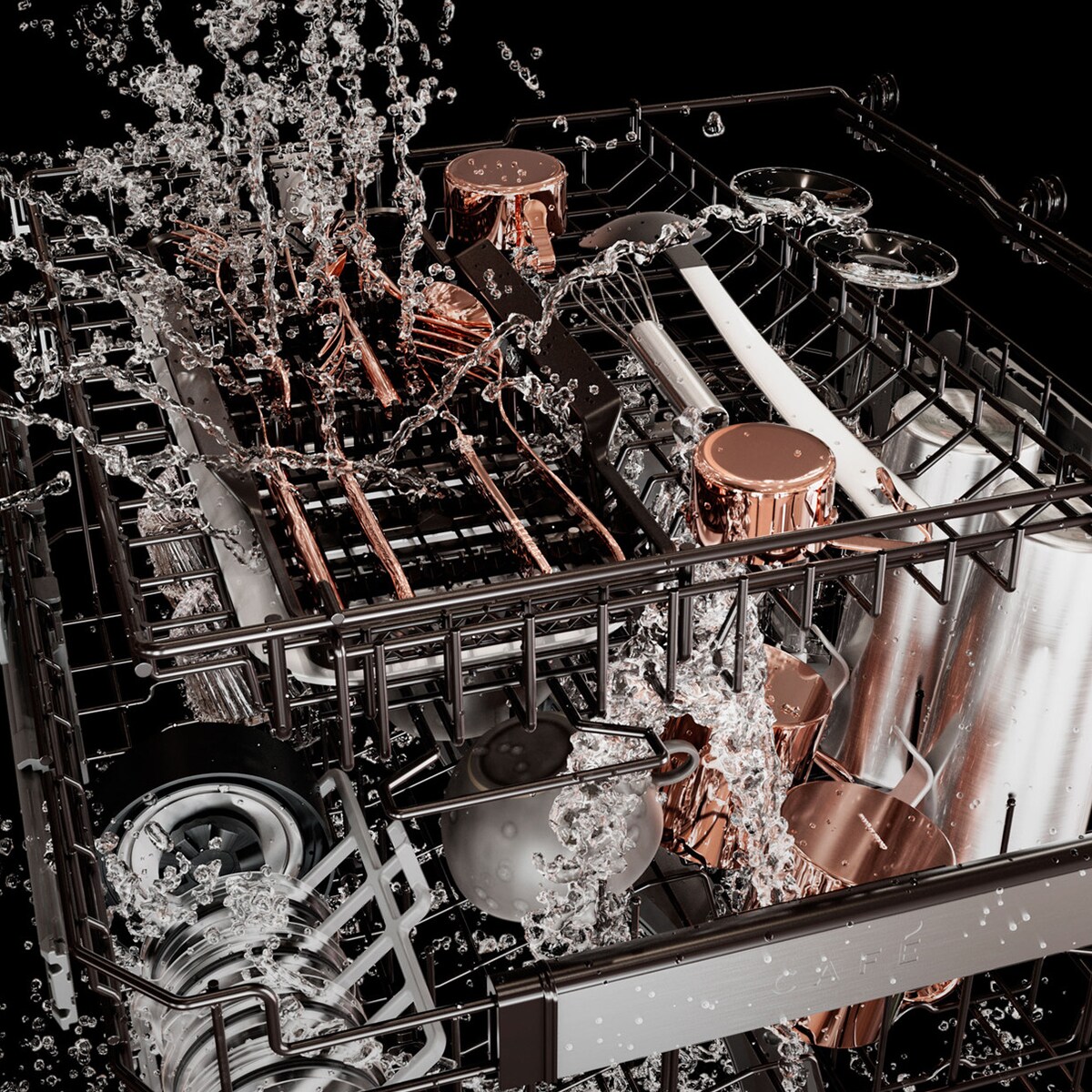 Cafe 24 in. Top Control Flush-Mount Smart Dishwasher with 39 dBa Sound Level, 3rd-Rack, Dual Convection Ultra Dry & Pocket Handle - Platinum Glass, , hires