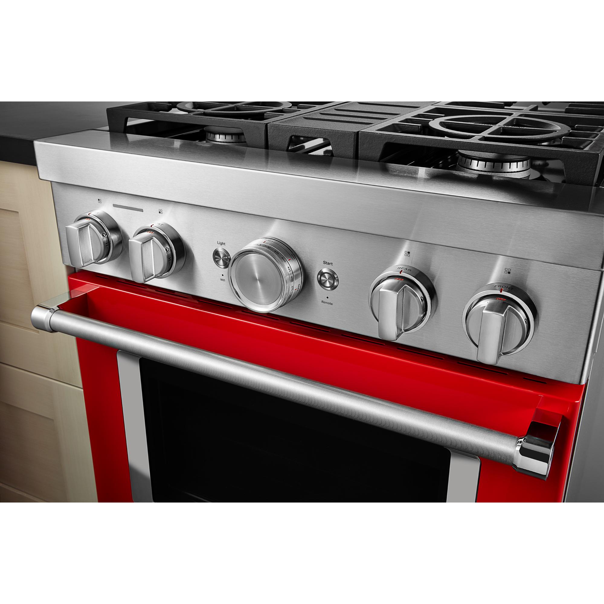 KitchenAid Commercial-Style 30 in. 4.1 cu. ft. Smart True European Convection Gas Range with 4 Sealed Burners - Passion Red, Passion Red, hires