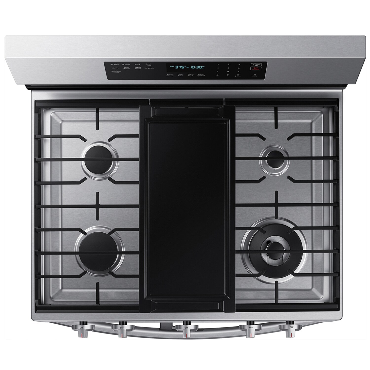 Samsung 30 in. 6 cu. ft. Smart Air Fry True European Convection Double Oven Gas Range with 5 Sealed Burners & Griddle - Stainless Steel, Stainless Steel, hires