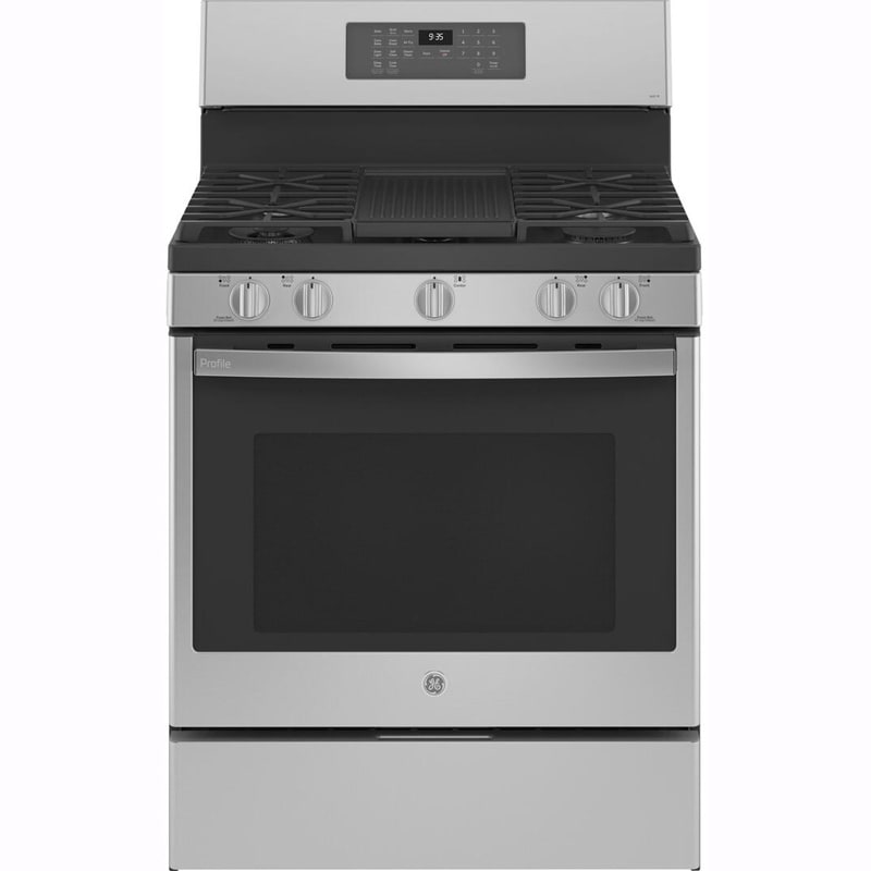 GE Profile 30 in. 5.6 cu. ft. Smart Air Fry True European Convection Gas Range with 5 Sealed Burners, Grill & Griddle - Stainless Steel, , hires