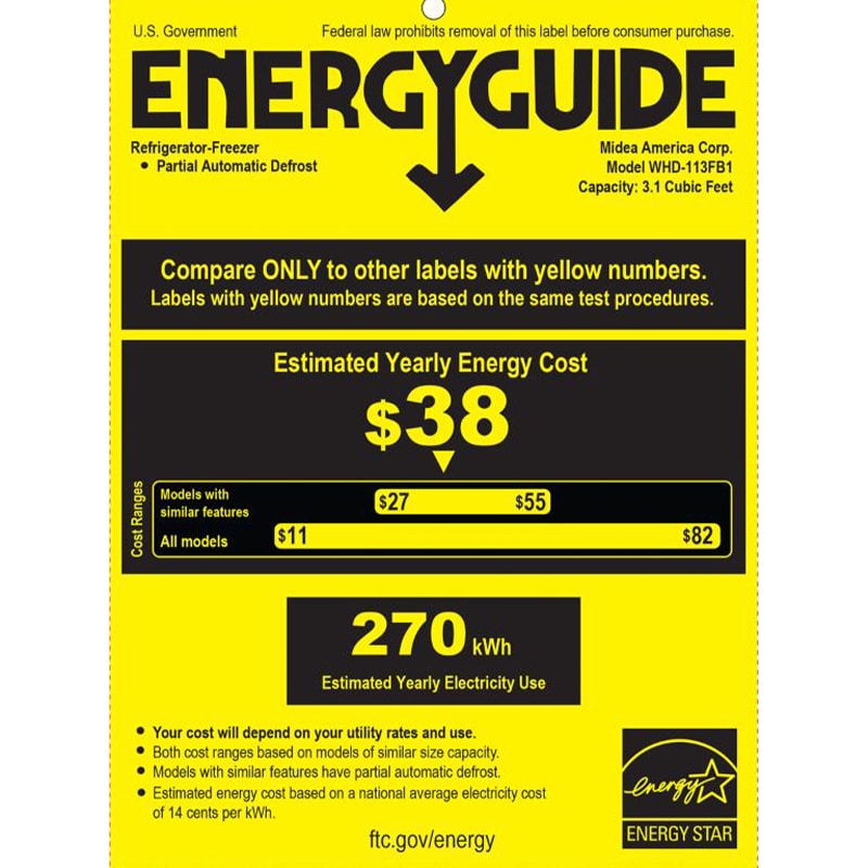 Midea 19 in. 3.1 cu. ft. Mini Fridge with Top Freezer - Black, Black, hires