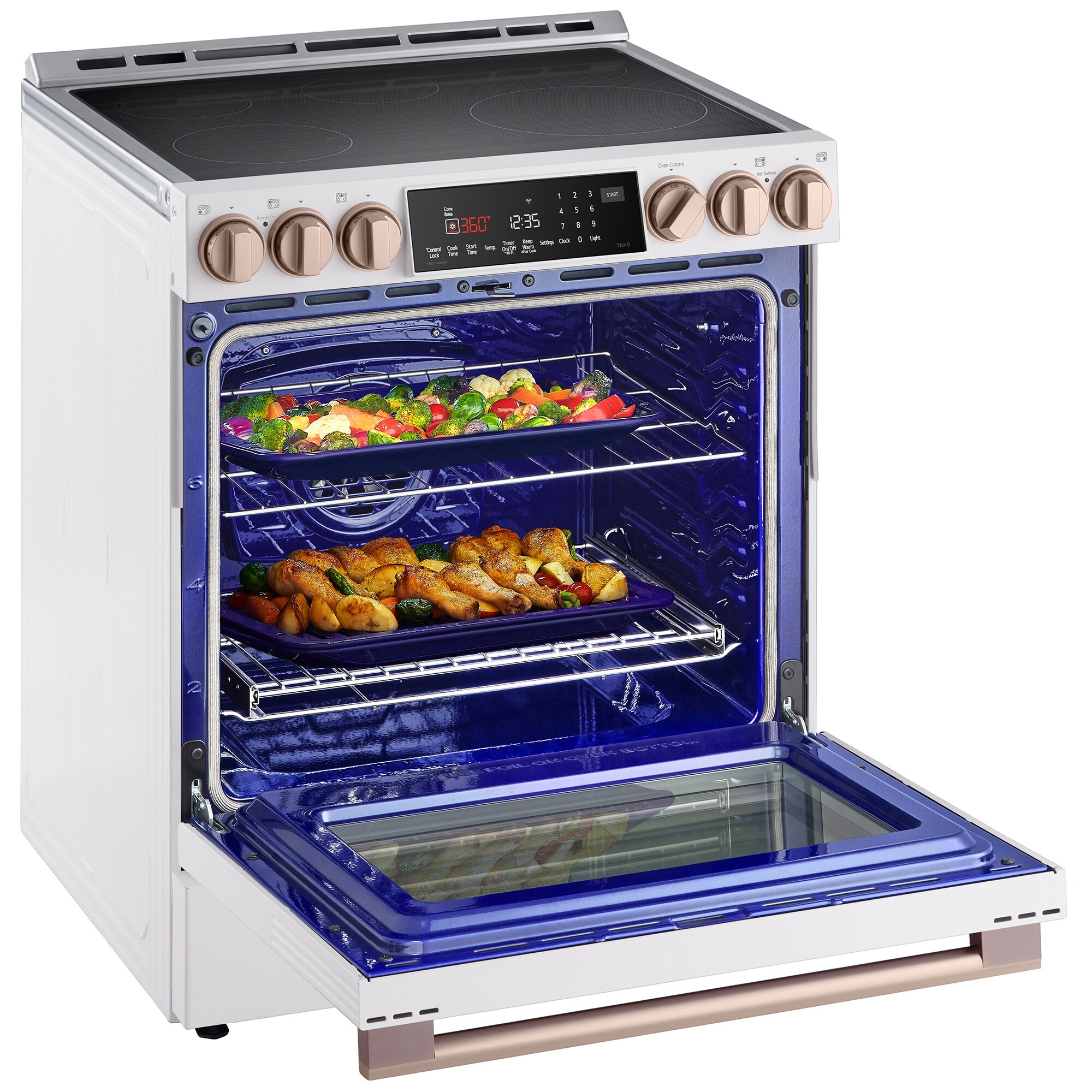 LG Studio 30 in. 6.3 cu. ft. Smart Air Fry True European Convection Slide-In Electric Range with 4 Induction Burners & 1 Radiant Burner - Essence White, , hires